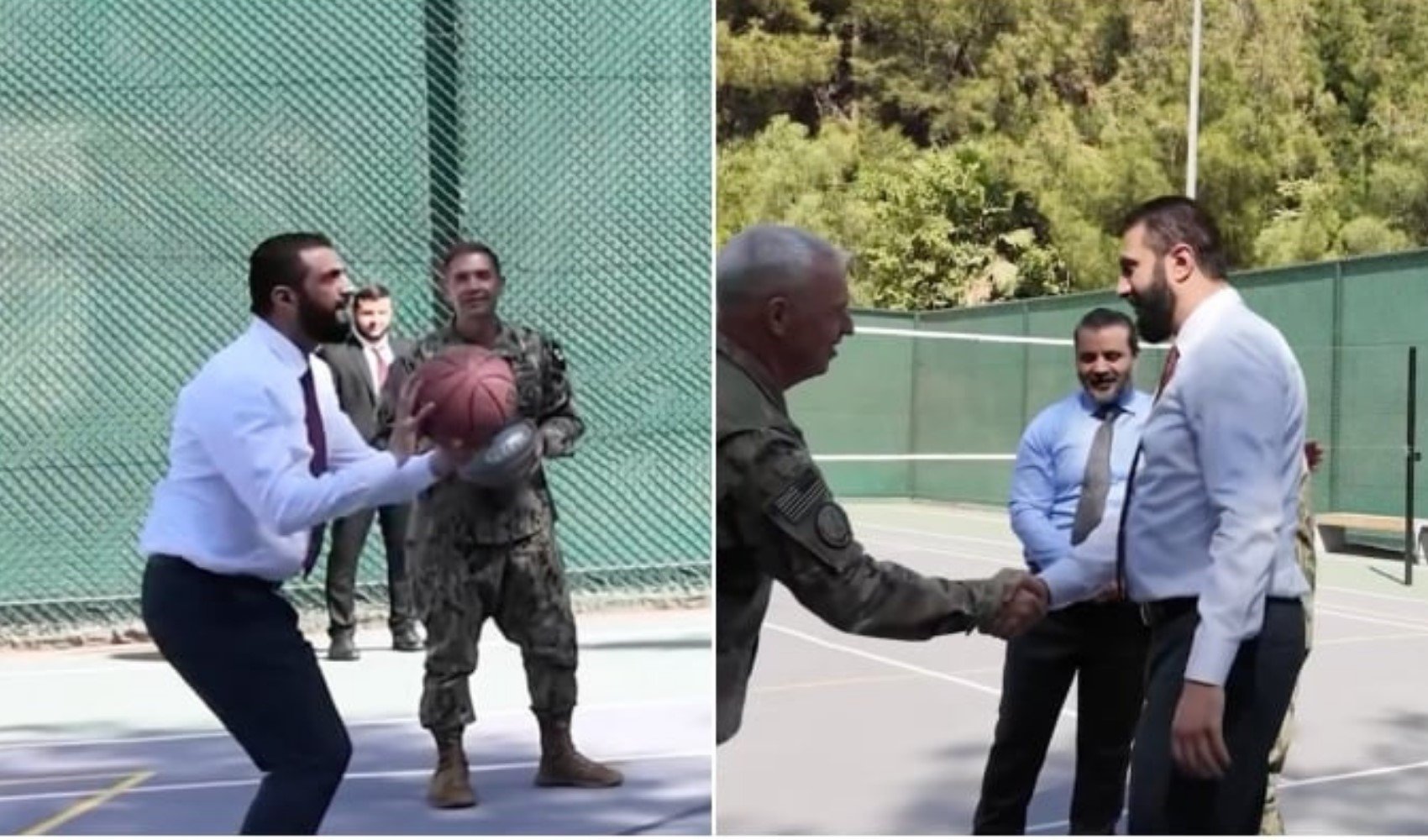 Ahmed Şara, ABD'li komutanlarla basketbol oynadı