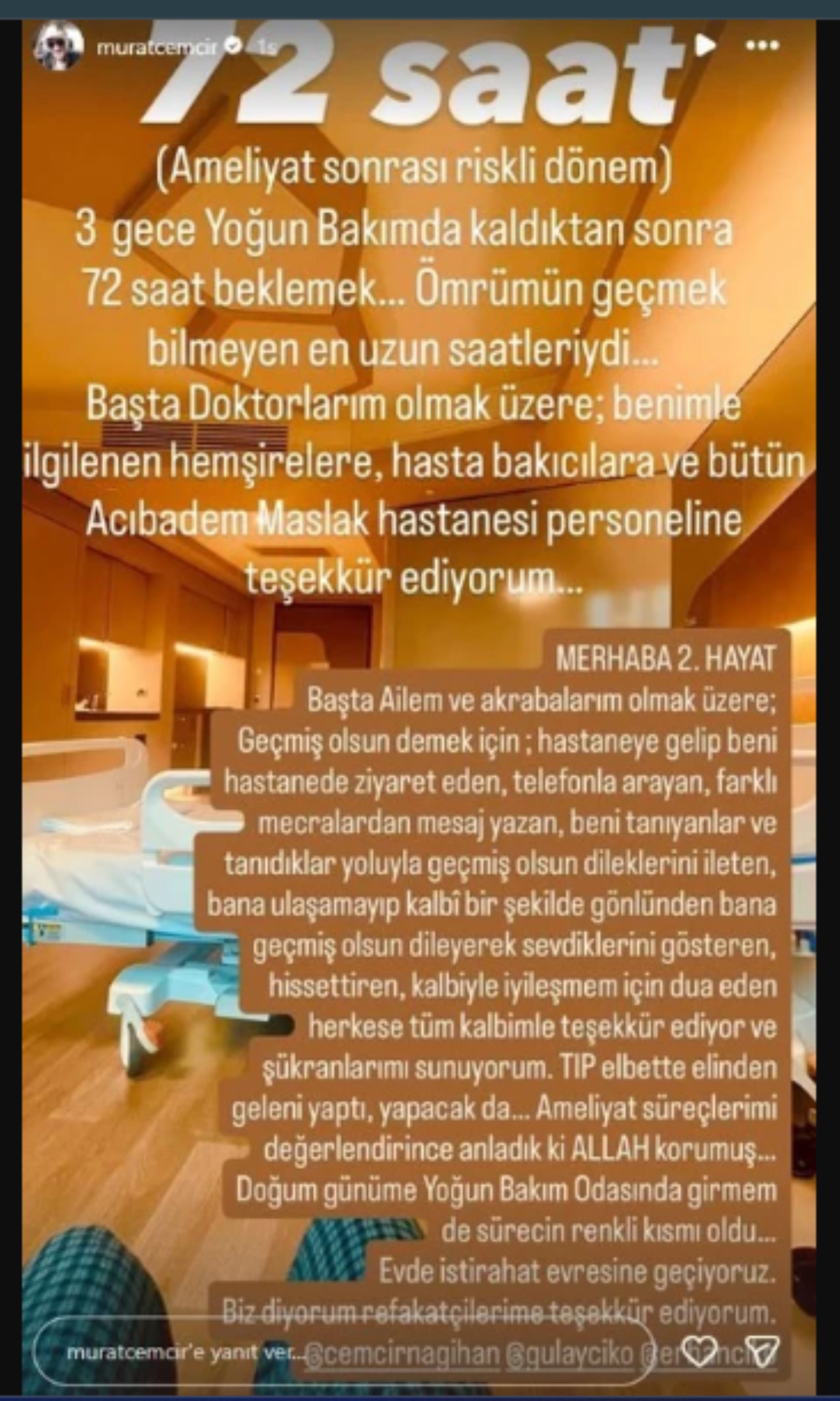 Murat Cemcir'den sağlığına kavuştuktan sonra ilk açıklama