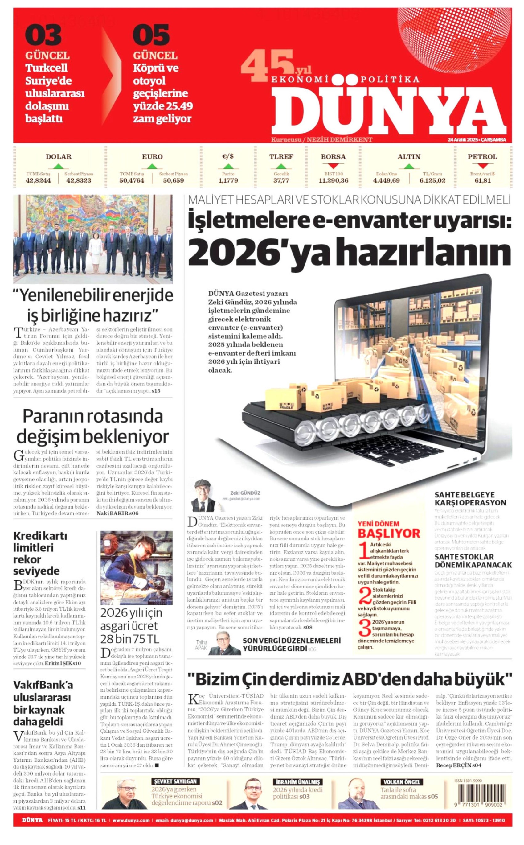 24 Aralık 2025 gazete manşetleri: Gazeteler açlık sınırının altında kalan asgari ücret zammını nasıl gördü?