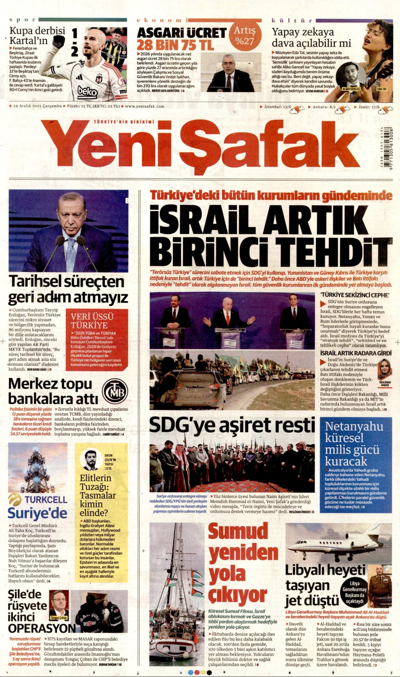 24 Aralık 2025 gazete manşetleri: Gazeteler açlık sınırının altında kalan asgari ücret zammını nasıl gördü?