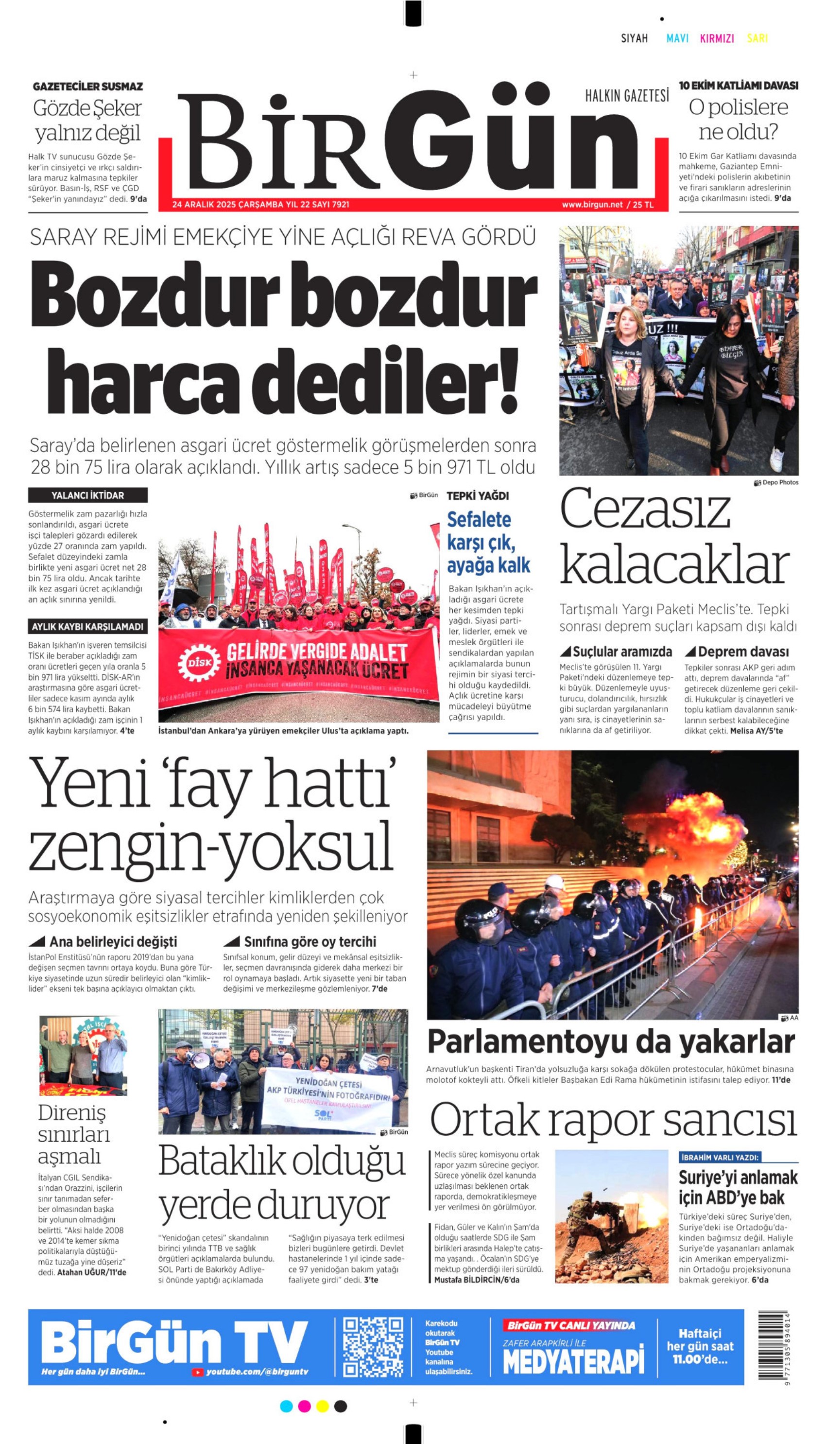 24 Aralık 2025 gazete manşetleri: Gazeteler açlık sınırının altında kalan asgari ücret zammını nasıl gördü?