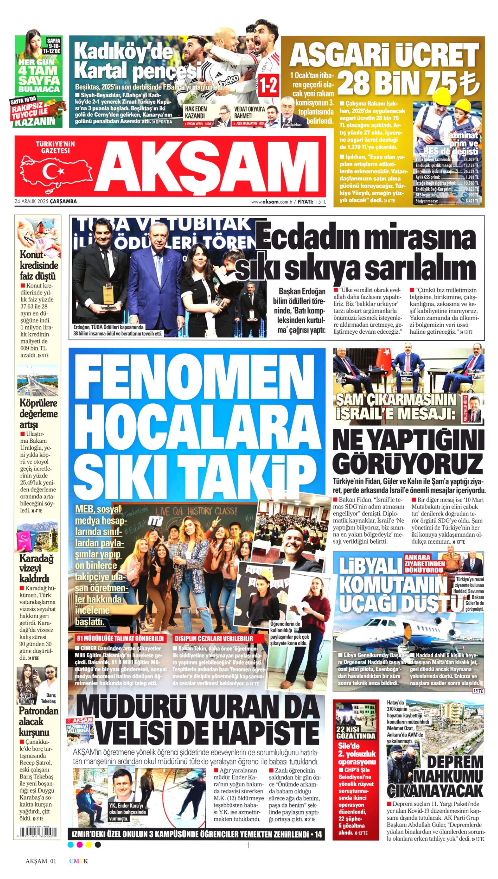 24 Aralık 2025 gazete manşetleri: Gazeteler açlık sınırının altında kalan asgari ücret zammını nasıl gördü?