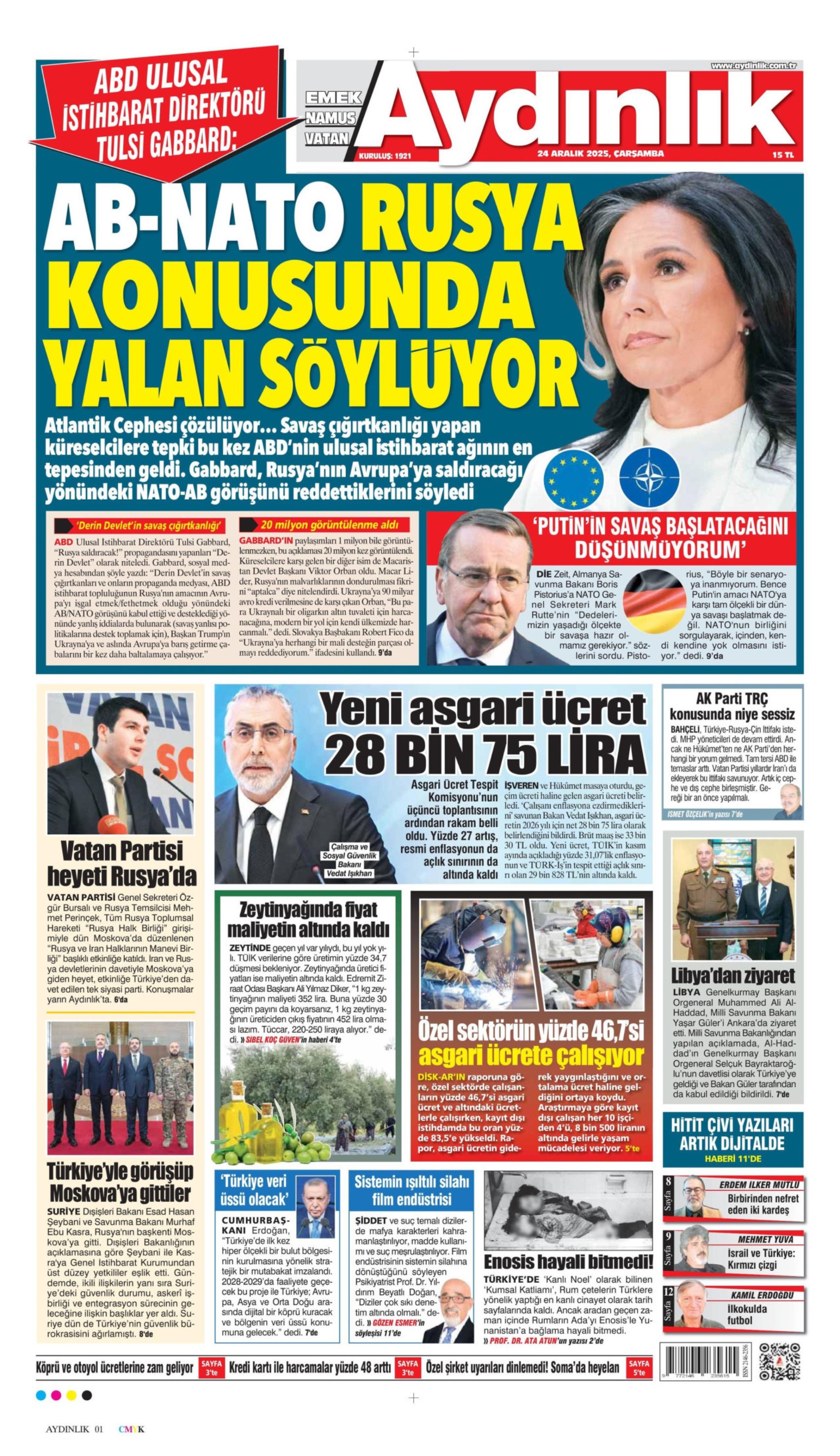 24 Aralık 2025 gazete manşetleri: Gazeteler açlık sınırının altında kalan asgari ücret zammını nasıl gördü?