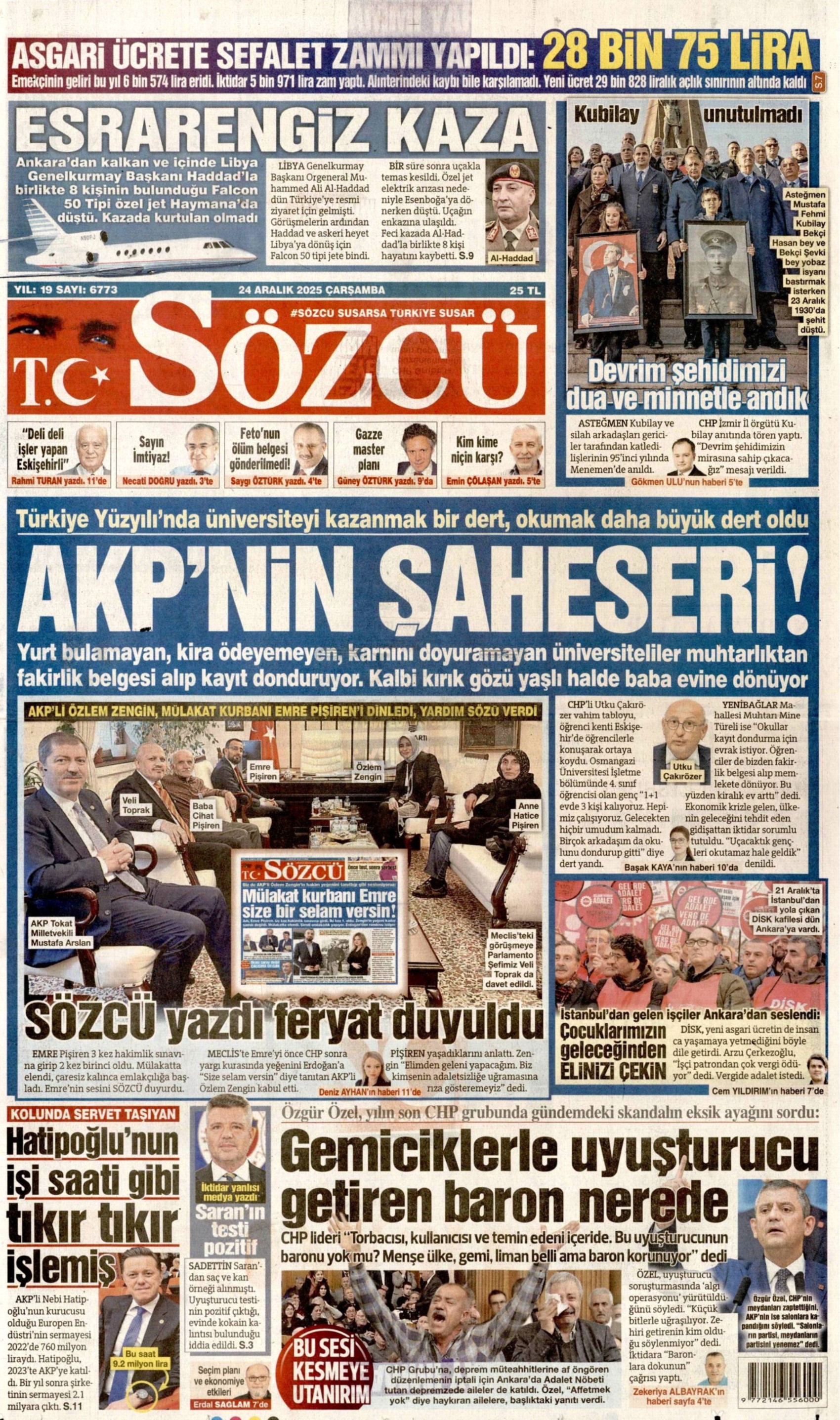 24 Aralık 2025 gazete manşetleri: Gazeteler açlık sınırının altında kalan asgari ücret zammını nasıl gördü?