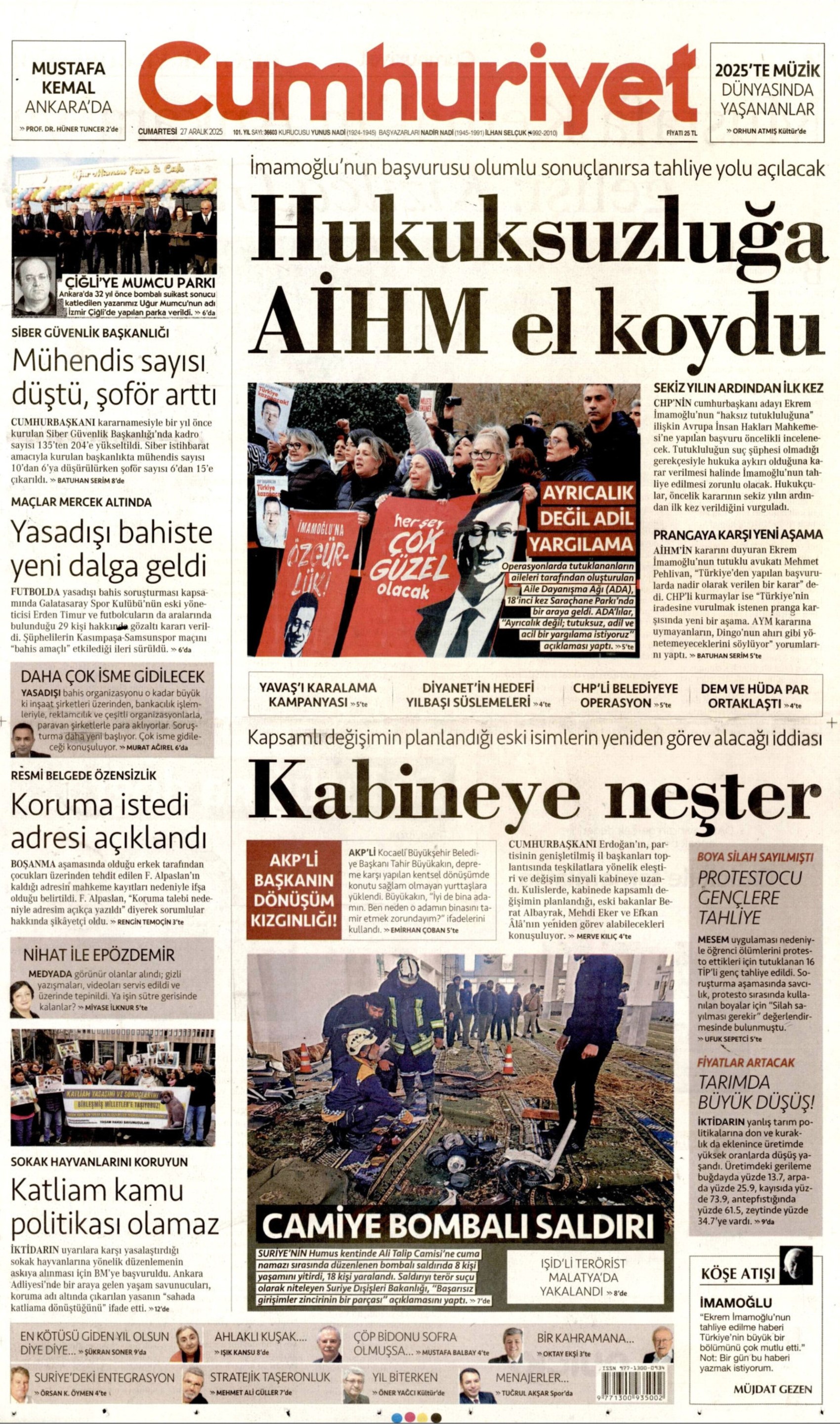 27 Aralık 2025 gazete manşetleri: Gazeteler Erden Timur'un gözaltına alınmasını nasıl gördü?