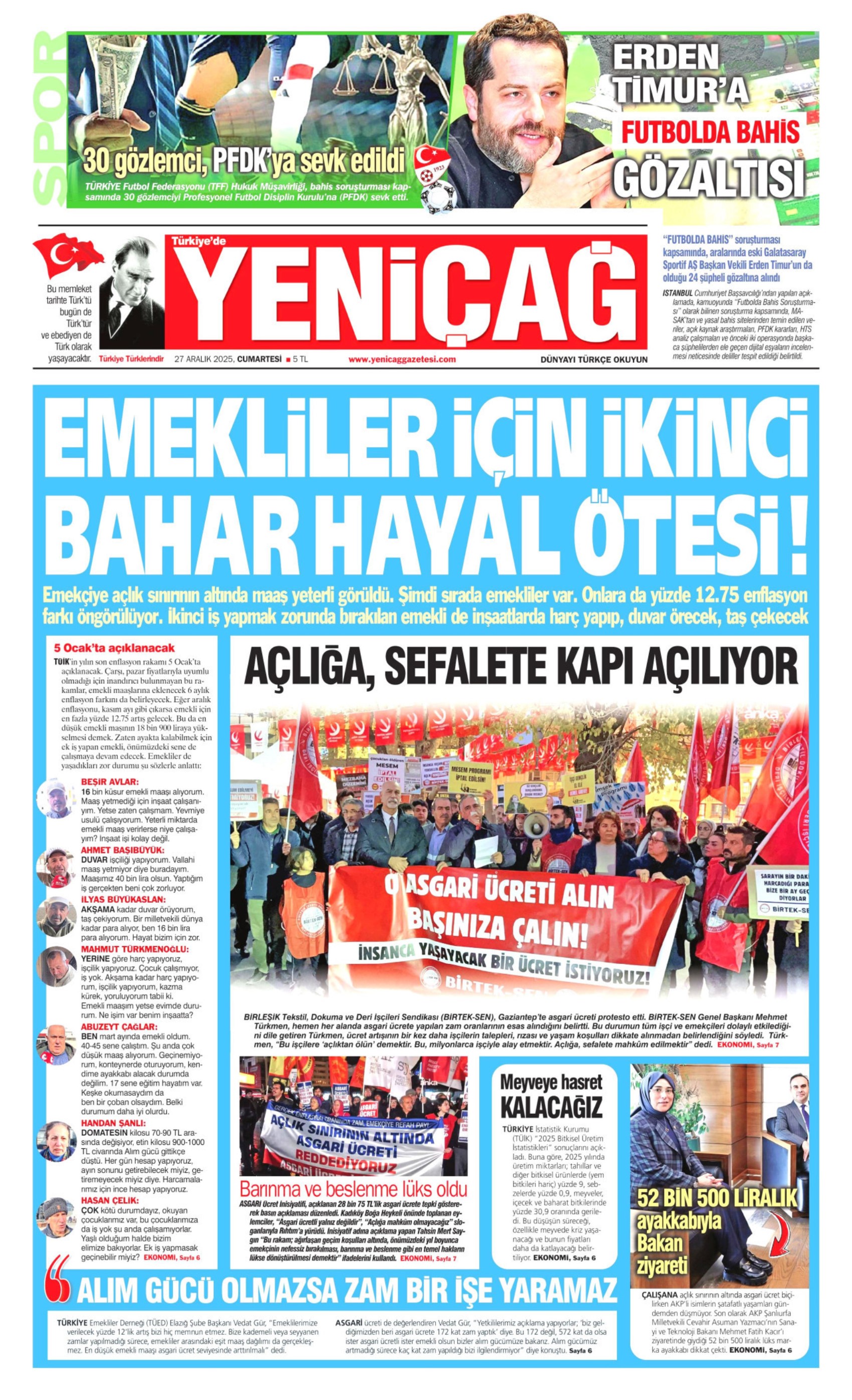 27 Aralık 2025 gazete manşetleri: Gazeteler Erden Timur'un gözaltına alınmasını nasıl gördü?