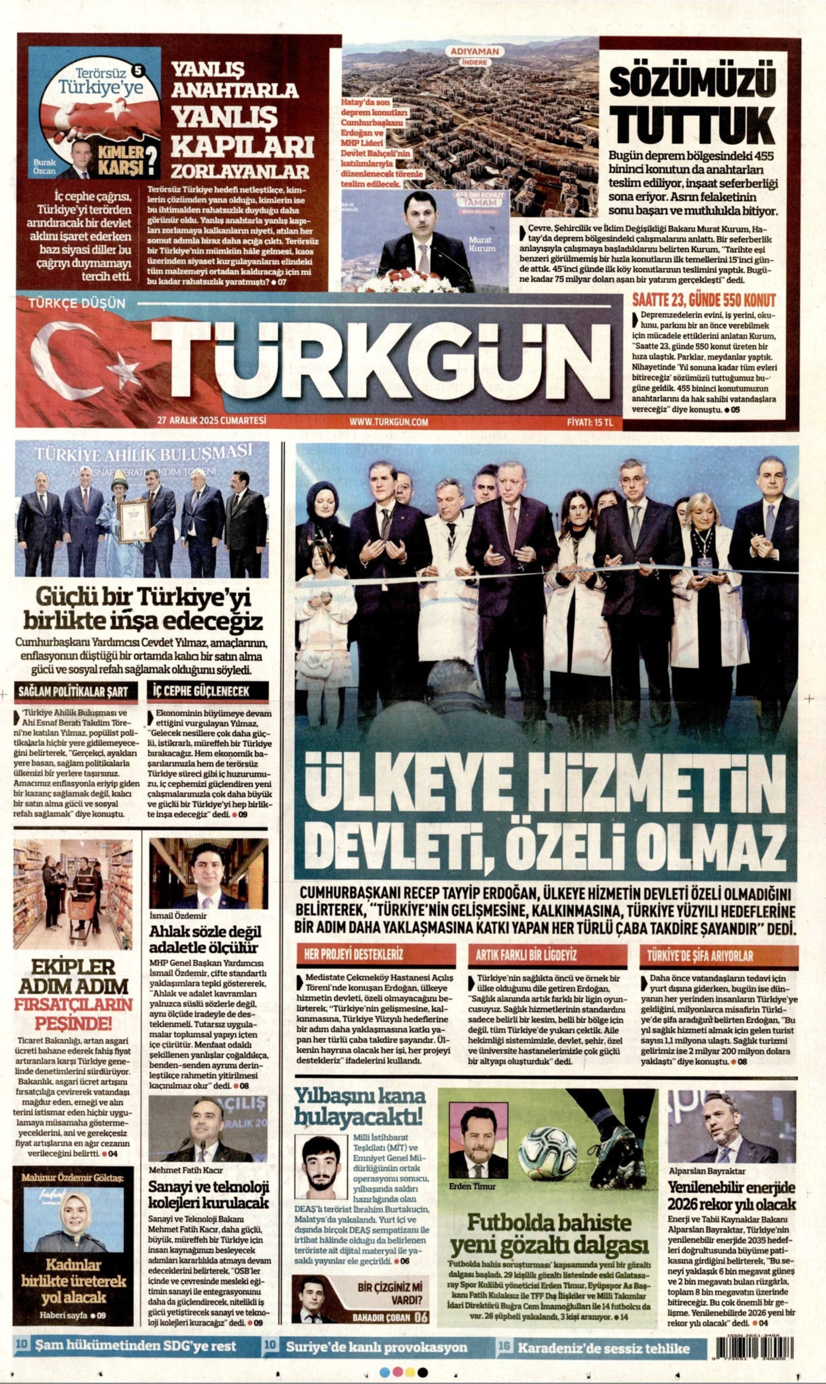 27 Aralık 2025 gazete manşetleri: Gazeteler Erden Timur'un gözaltına alınmasını nasıl gördü?