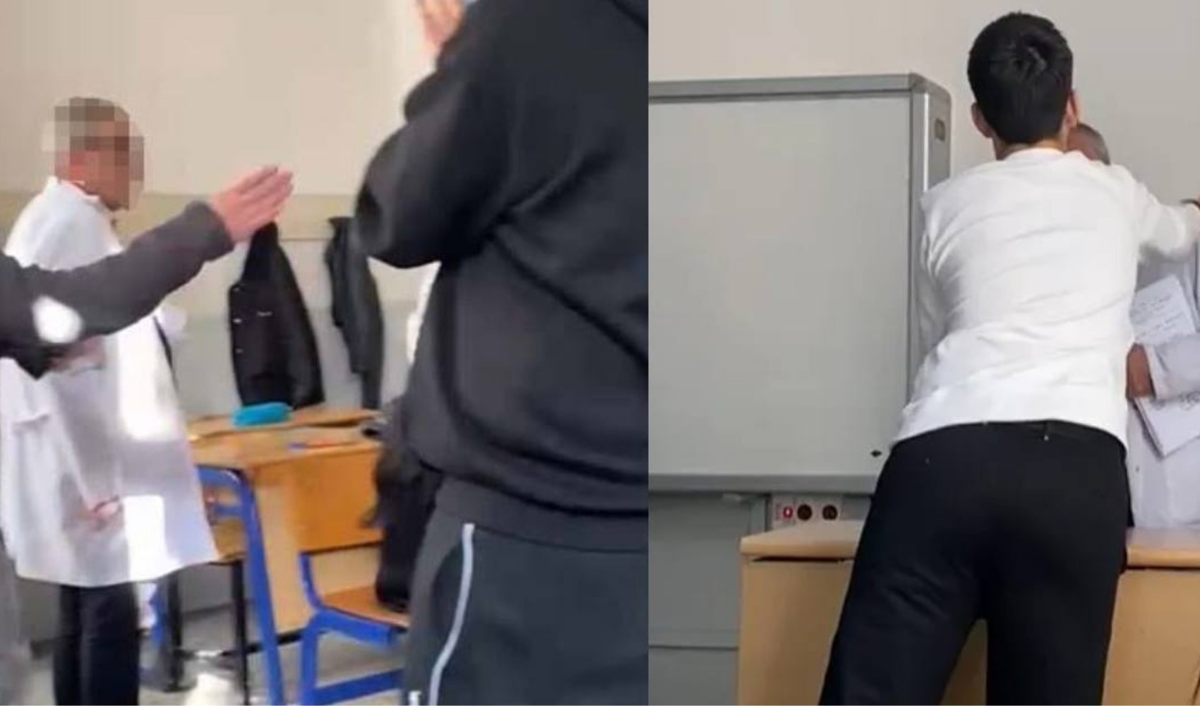 Öğrencilerin alay ettiği öğretmen kürsüden düşüp kolunu kırmış