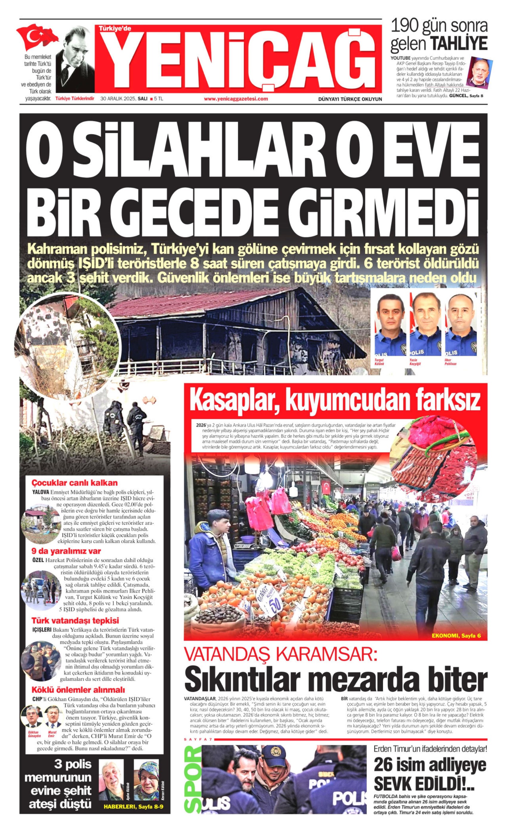 3 polisimiz şehit olmuştu: Gazeteler, IŞİD'in Yalova'daki terör saldırısını nasıl gördü? (30 Aralık 2025 gazete manşetleri)