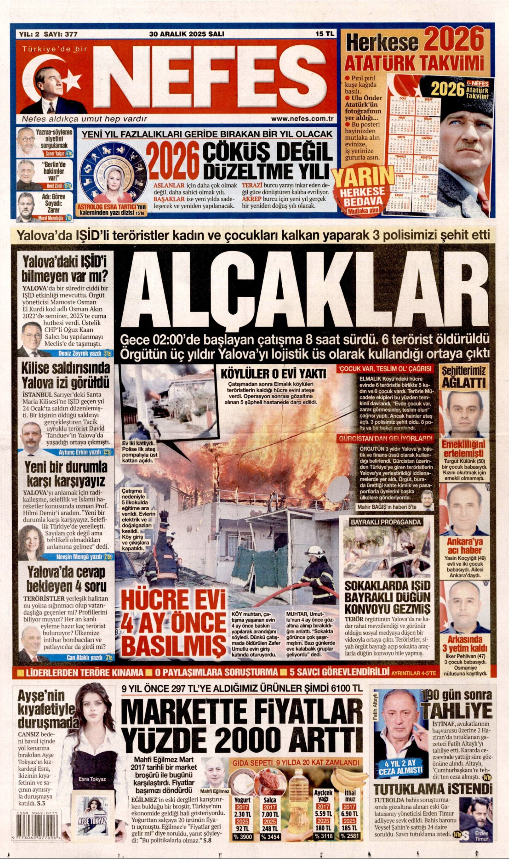 3 polisimiz şehit olmuştu: Gazeteler, IŞİD'in Yalova'daki terör saldırısını nasıl gördü? (30 Aralık 2025 gazete manşetleri)