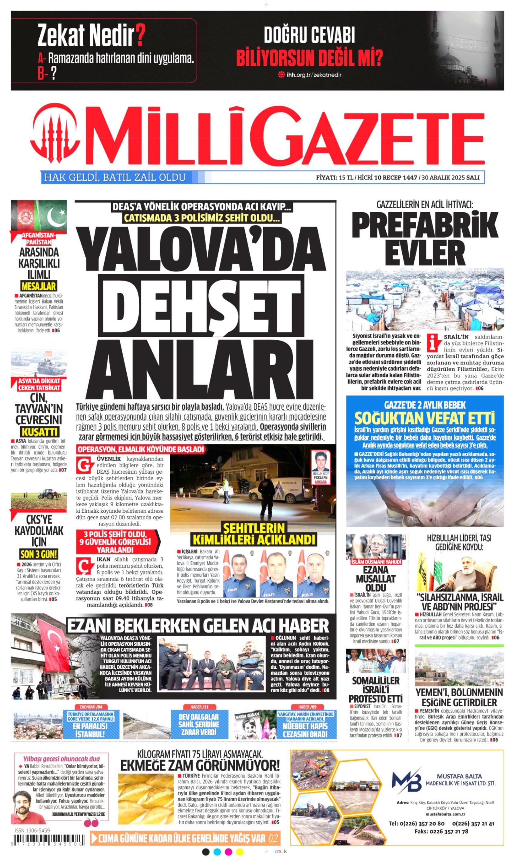 3 polisimiz şehit olmuştu: Gazeteler, IŞİD'in Yalova'daki terör saldırısını nasıl gördü? (30 Aralık 2025 gazete manşetleri)