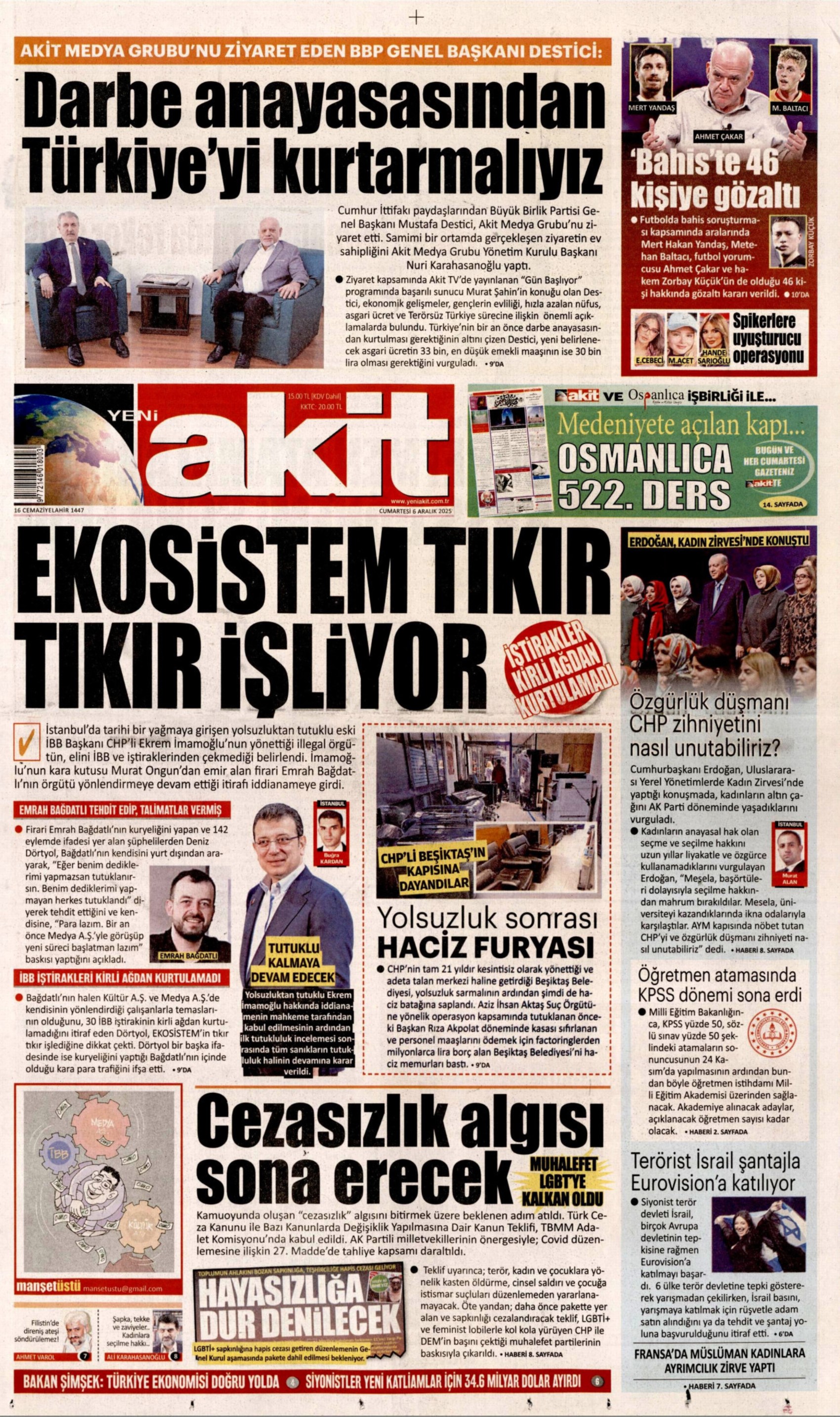 46 kişi gözaltına alınmıştı: Gazeteler, bahis skandalında 2. dalga operasyonunu nasıl gördü? (6 Aralık 2025 gazete manşetleri)