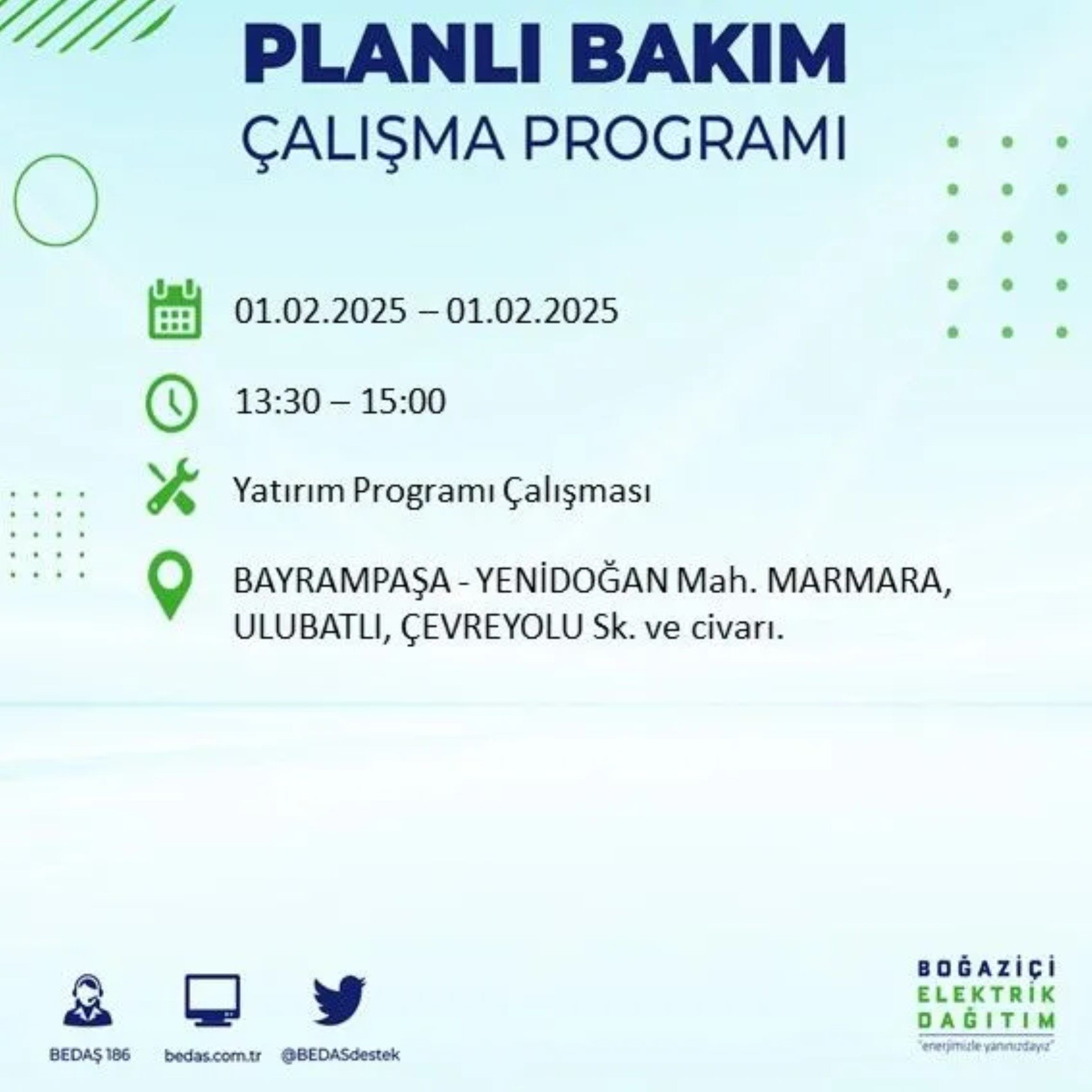 BEDAŞ açıkladı... İstanbul'da elektrik kesintisi: 1 Şubat'ta hangi mahalleler etkilenecek?