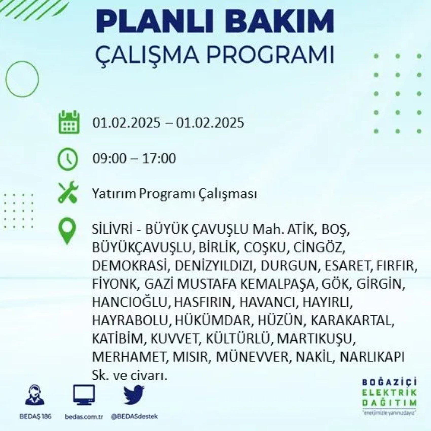 BEDAŞ açıkladı... İstanbul'da elektrik kesintisi: 1 Şubat'ta hangi mahalleler etkilenecek?