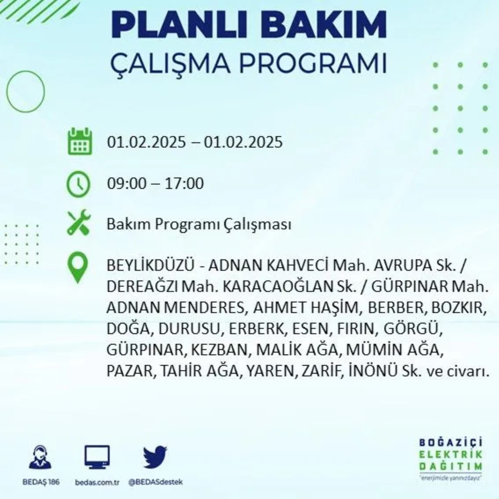 BEDAŞ açıkladı... İstanbul'da elektrik kesintisi: 1 Şubat'ta hangi mahalleler etkilenecek?