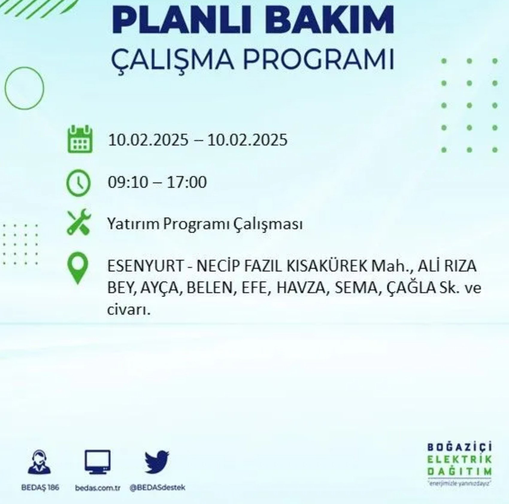 BEDAŞ açıkladı... İstanbul'da elektrik kesintisi: 10 Şubat'ta hangi mahalleler etkilenecek?