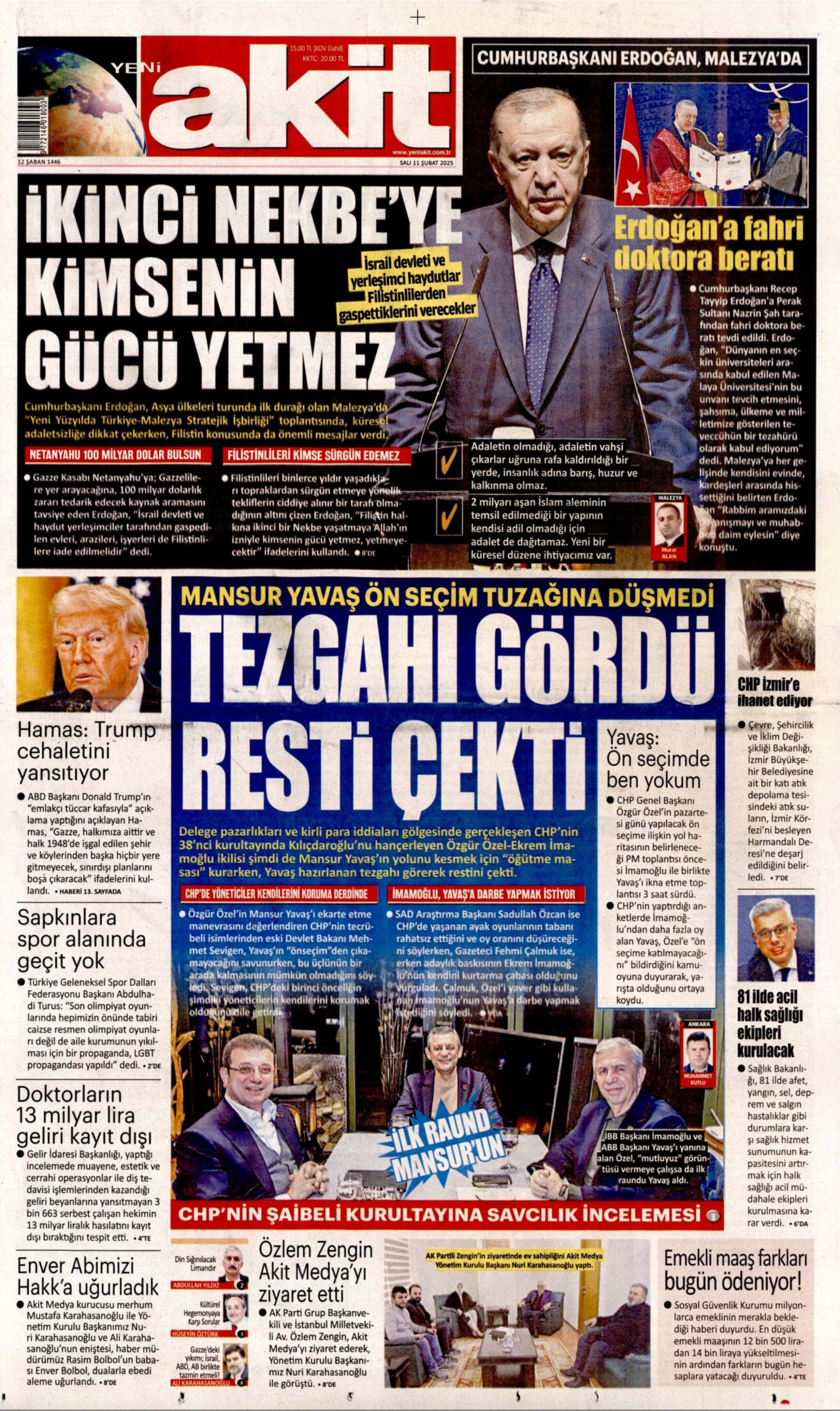 11 Şubat 2025 gazete manşetleri: Gazeteler, Mansur Yavaş'ın ön seçim kararını ve CHP'ye kurultay soruşturmasını nasıl gördü?