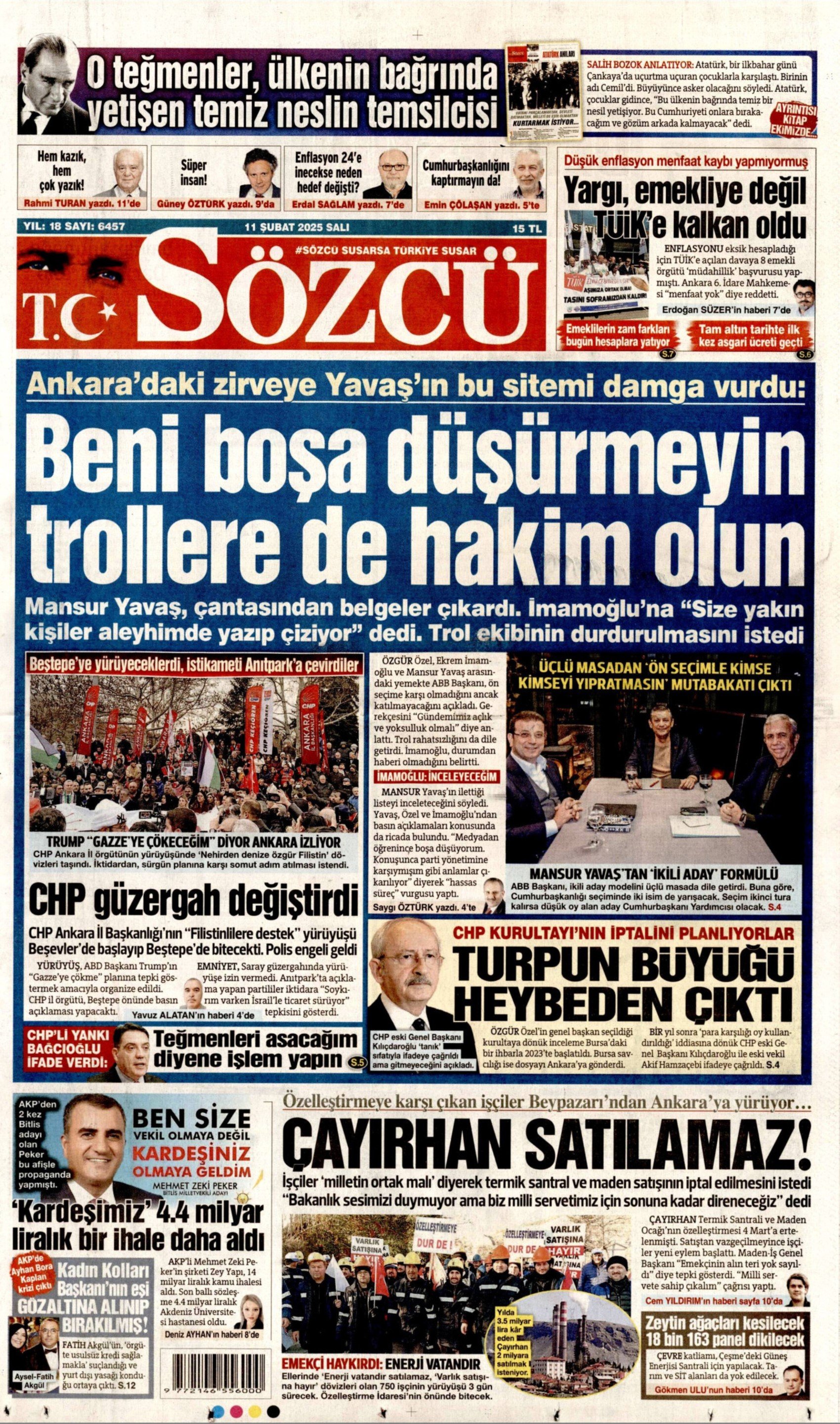 11 Şubat 2025 gazete manşetleri: Gazeteler, Mansur Yavaş'ın ön seçim kararını ve CHP'ye kurultay soruşturmasını nasıl gördü?