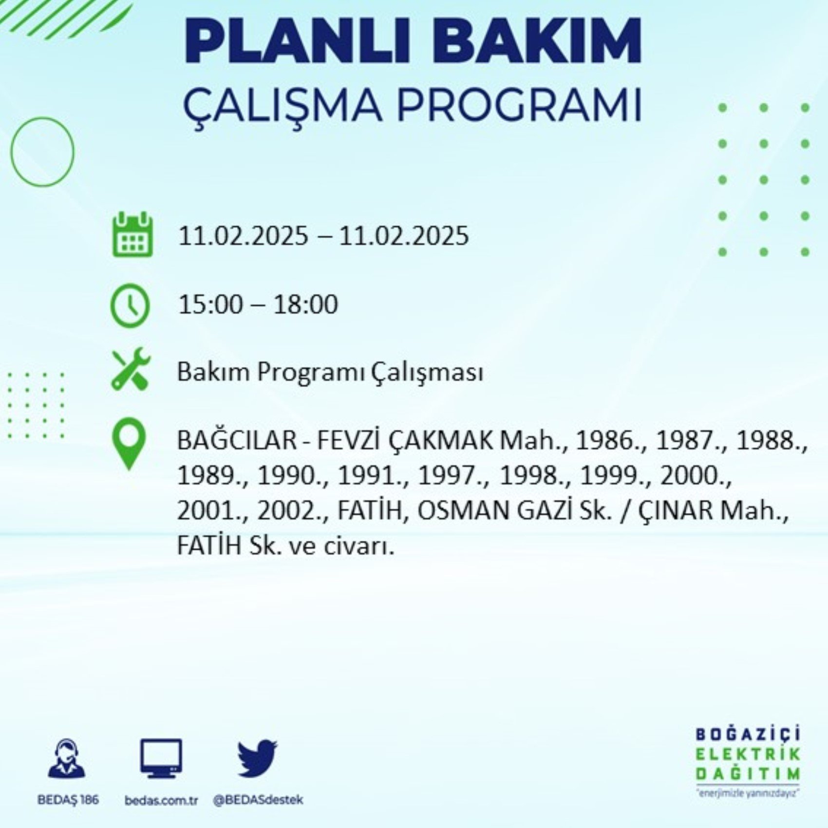 BEDAŞ açıkladı... İstanbul'da elektrik kesintisi: 11 Şubat'ta hangi mahalleler etkilenecek?