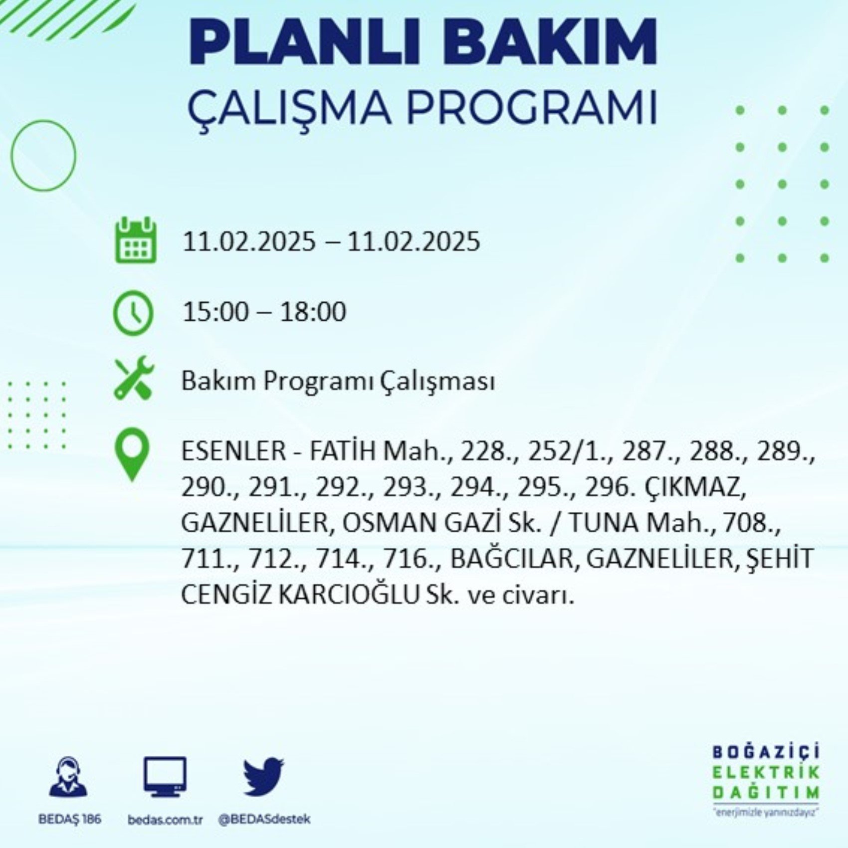 BEDAŞ açıkladı... İstanbul'da elektrik kesintisi: 11 Şubat'ta hangi mahalleler etkilenecek?