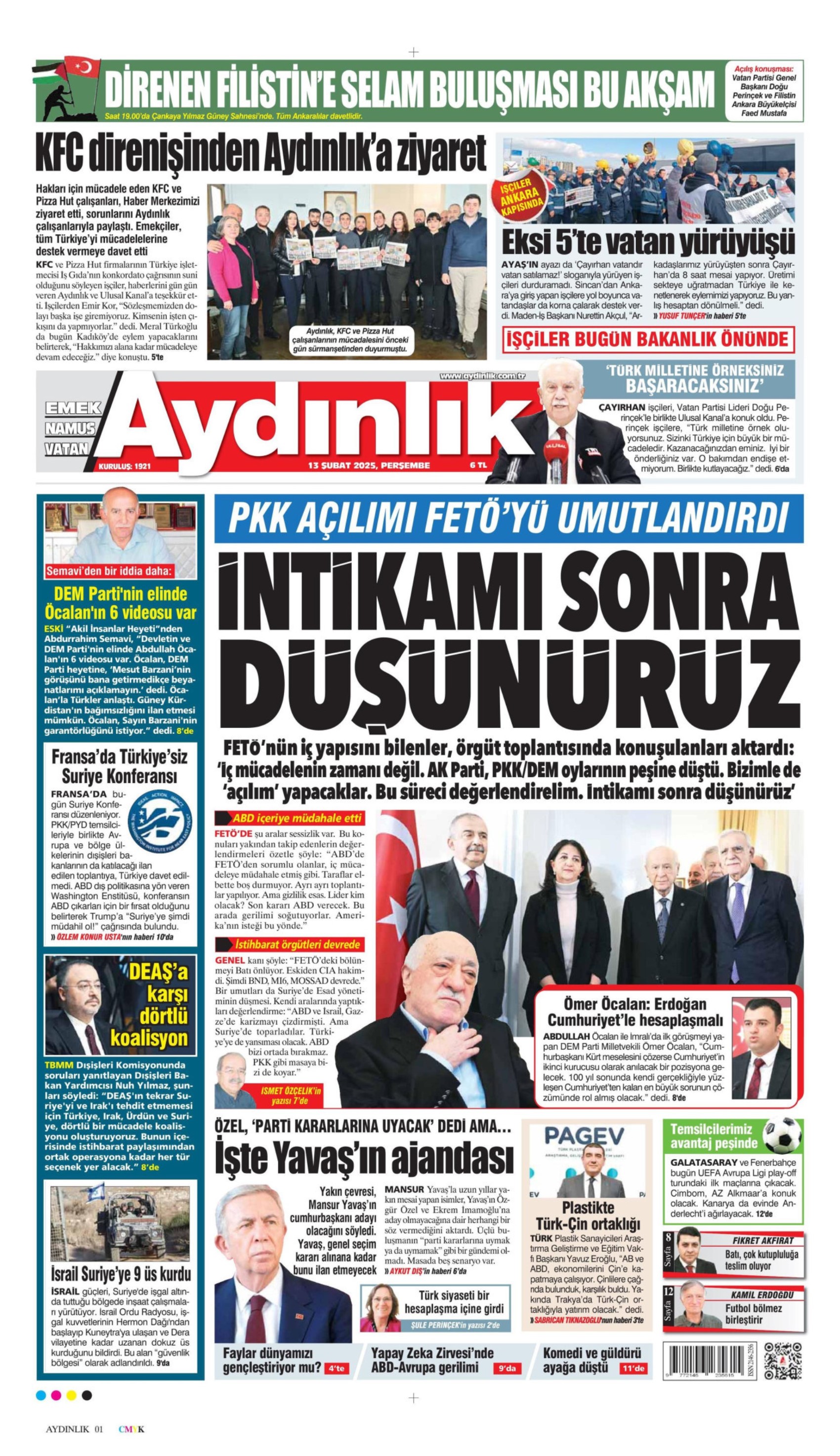 13 Şubat 2025 gazete manşetleri