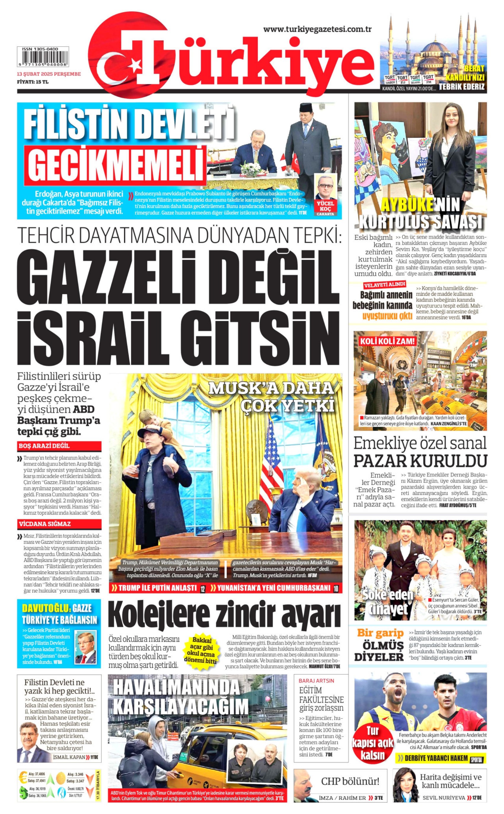 13 Şubat 2025 gazete manşetleri
