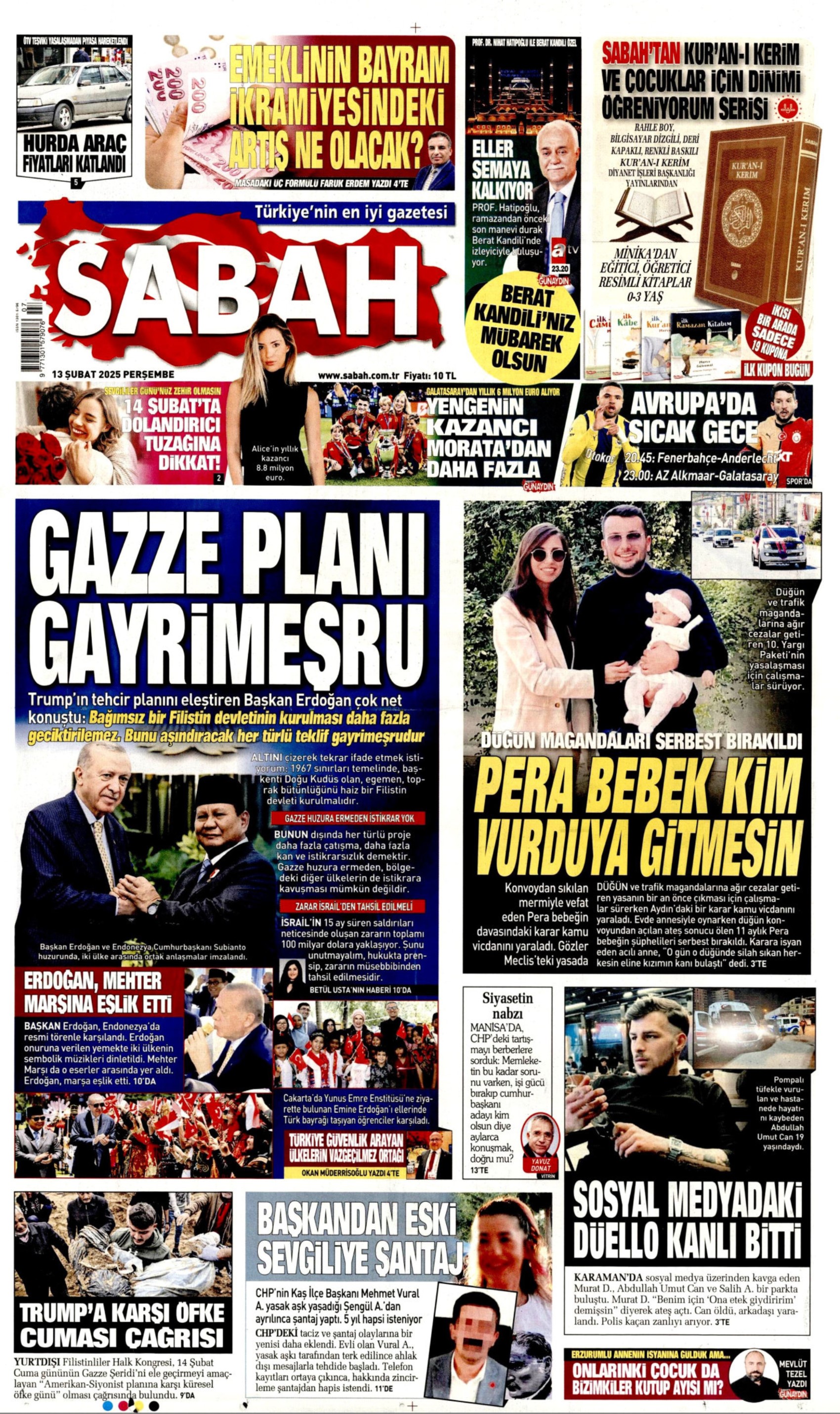 13 Şubat 2025 gazete manşetleri