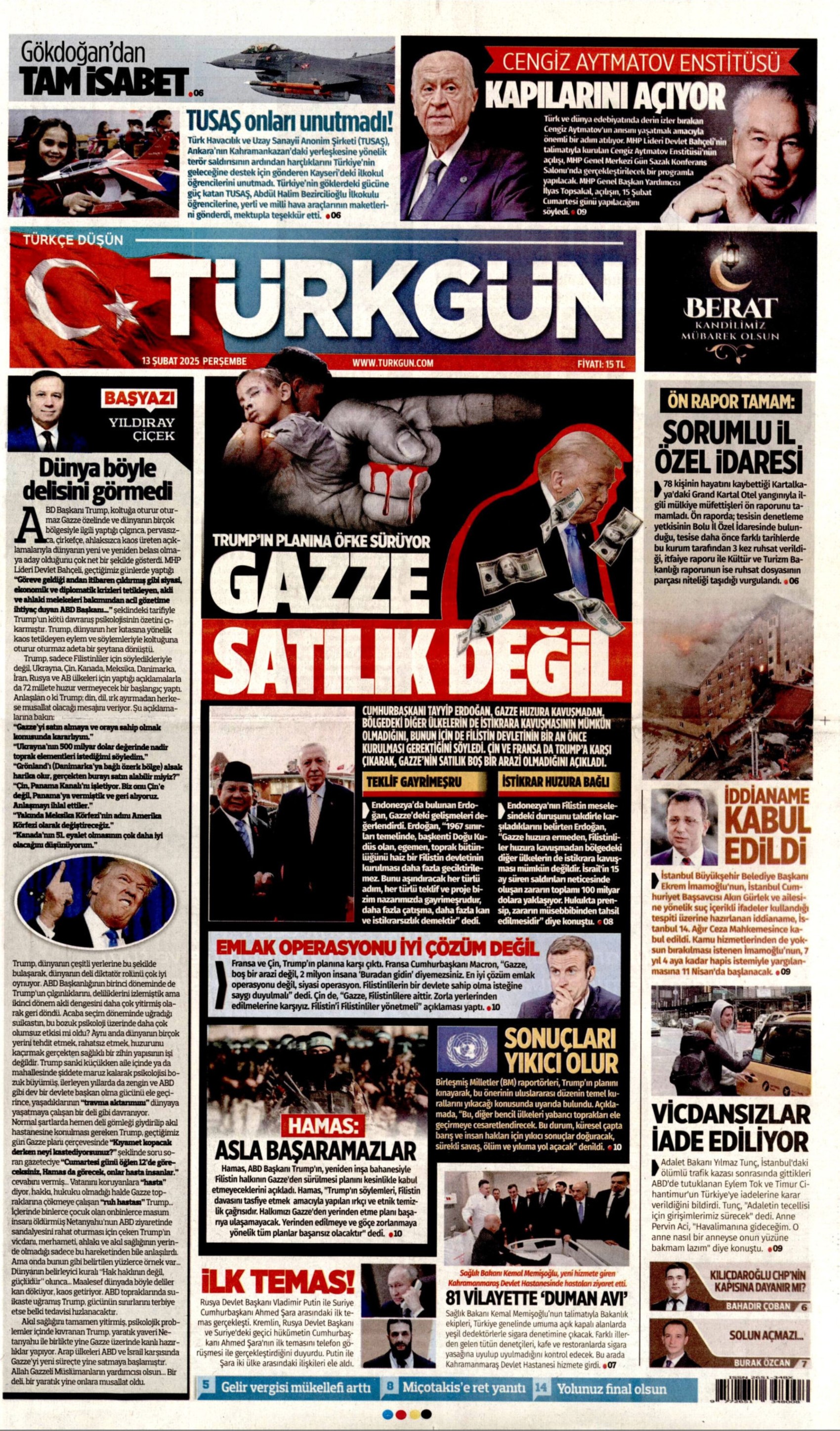 13 Şubat 2025 gazete manşetleri