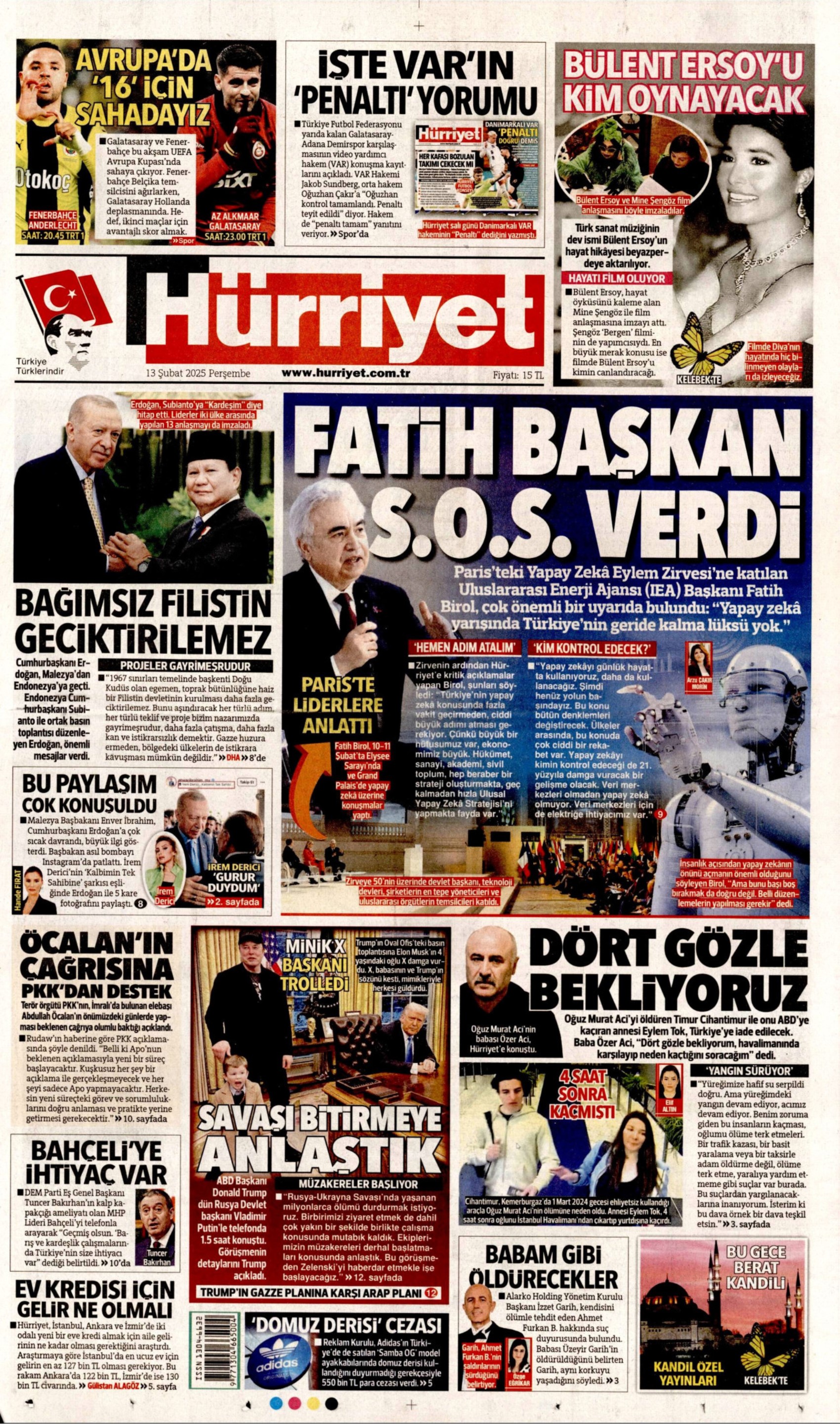 13 Şubat 2025 gazete manşetleri