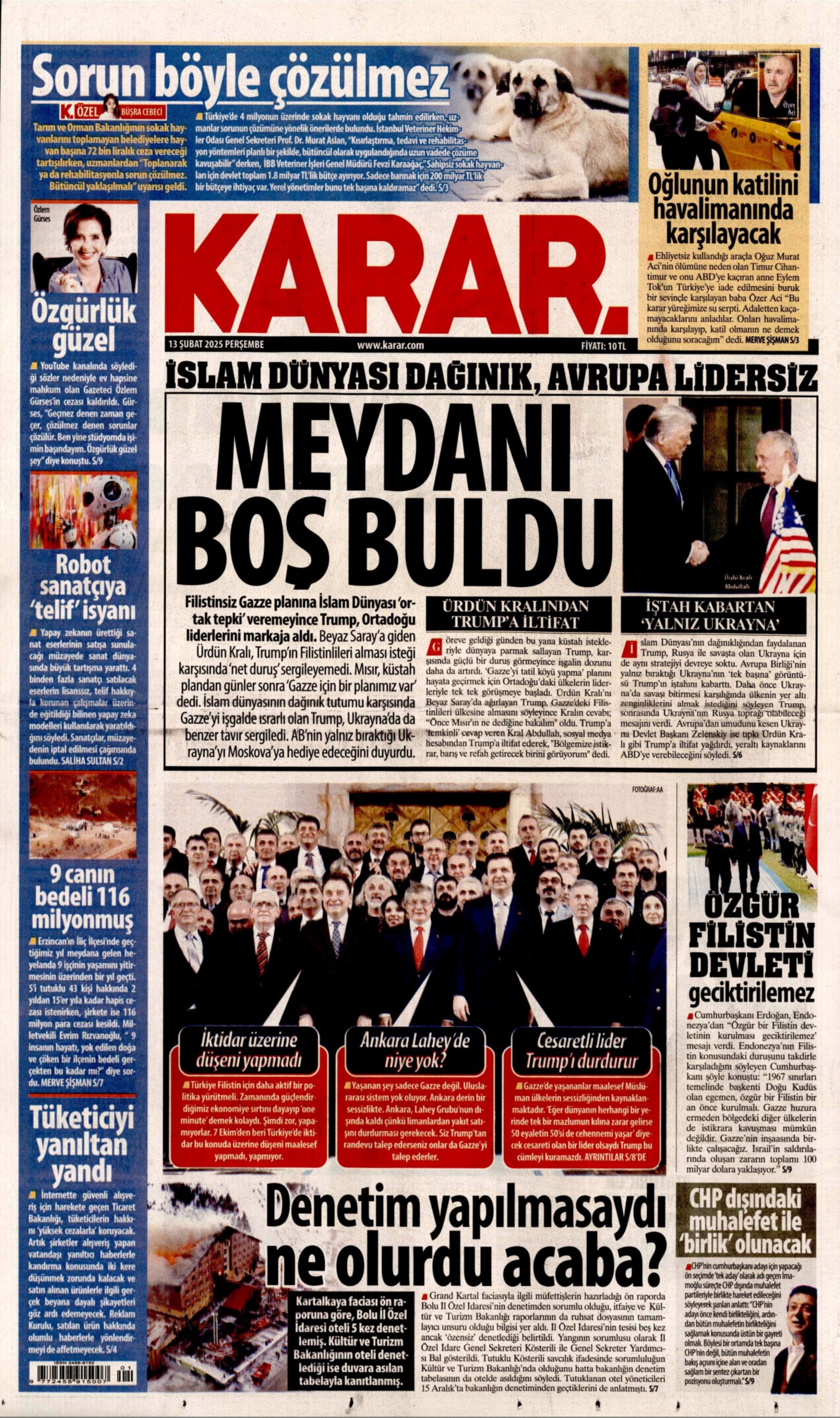 13 Şubat 2025 gazete manşetleri