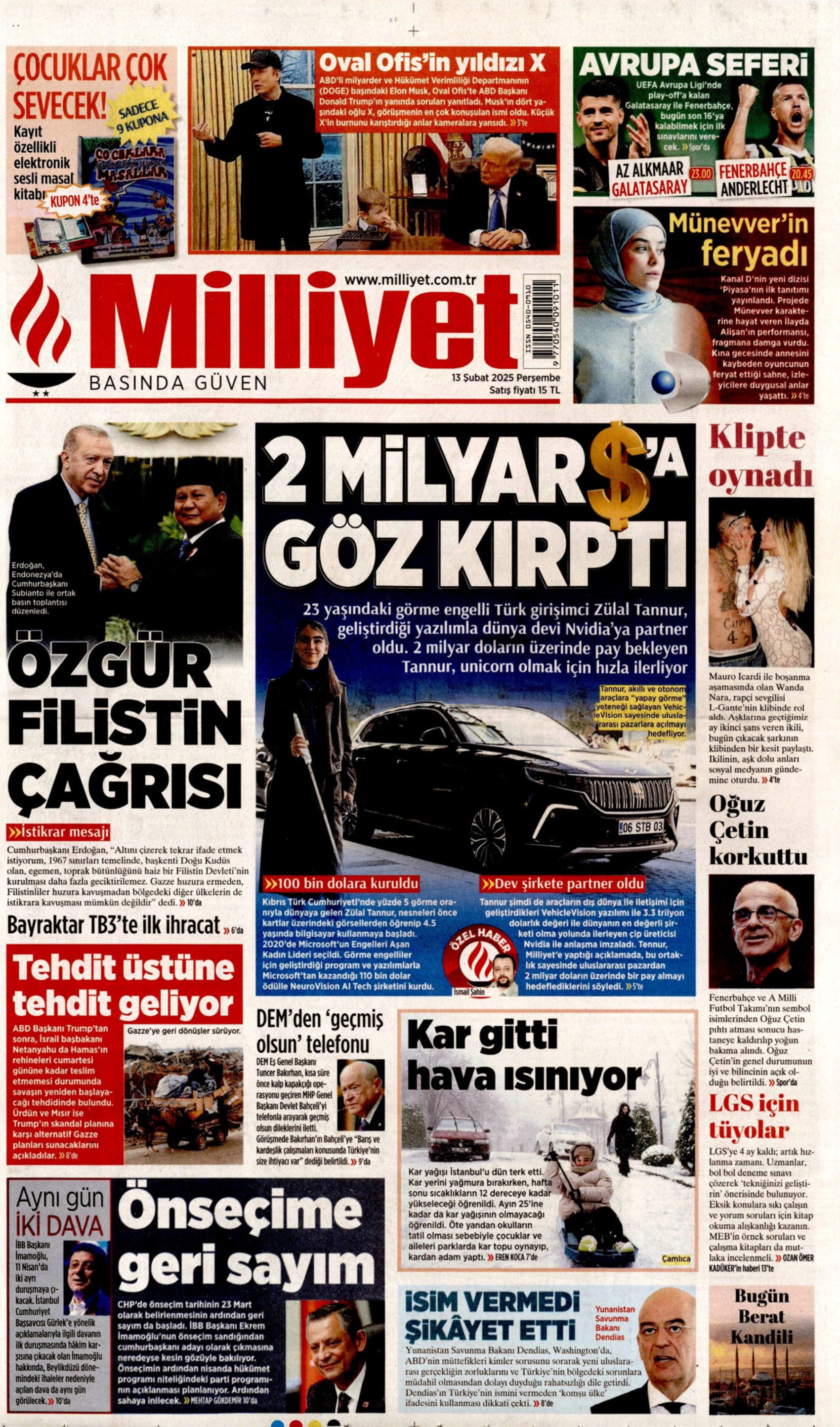 13 Şubat 2025 gazete manşetleri