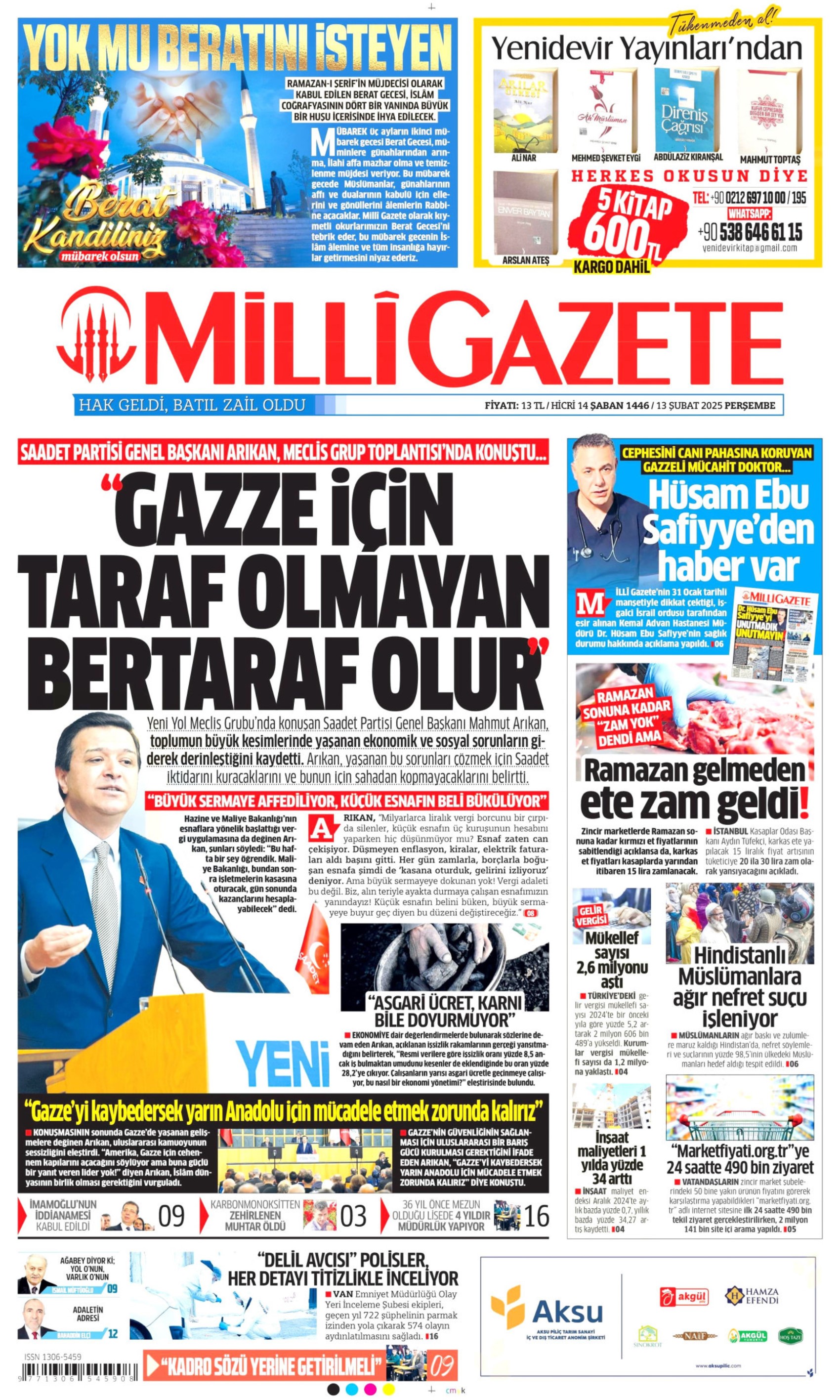 13 Şubat 2025 gazete manşetleri