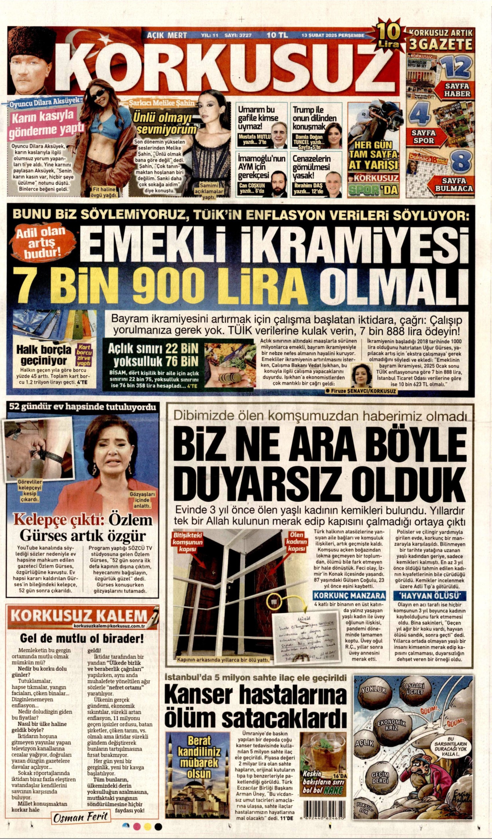 13 Şubat 2025 gazete manşetleri