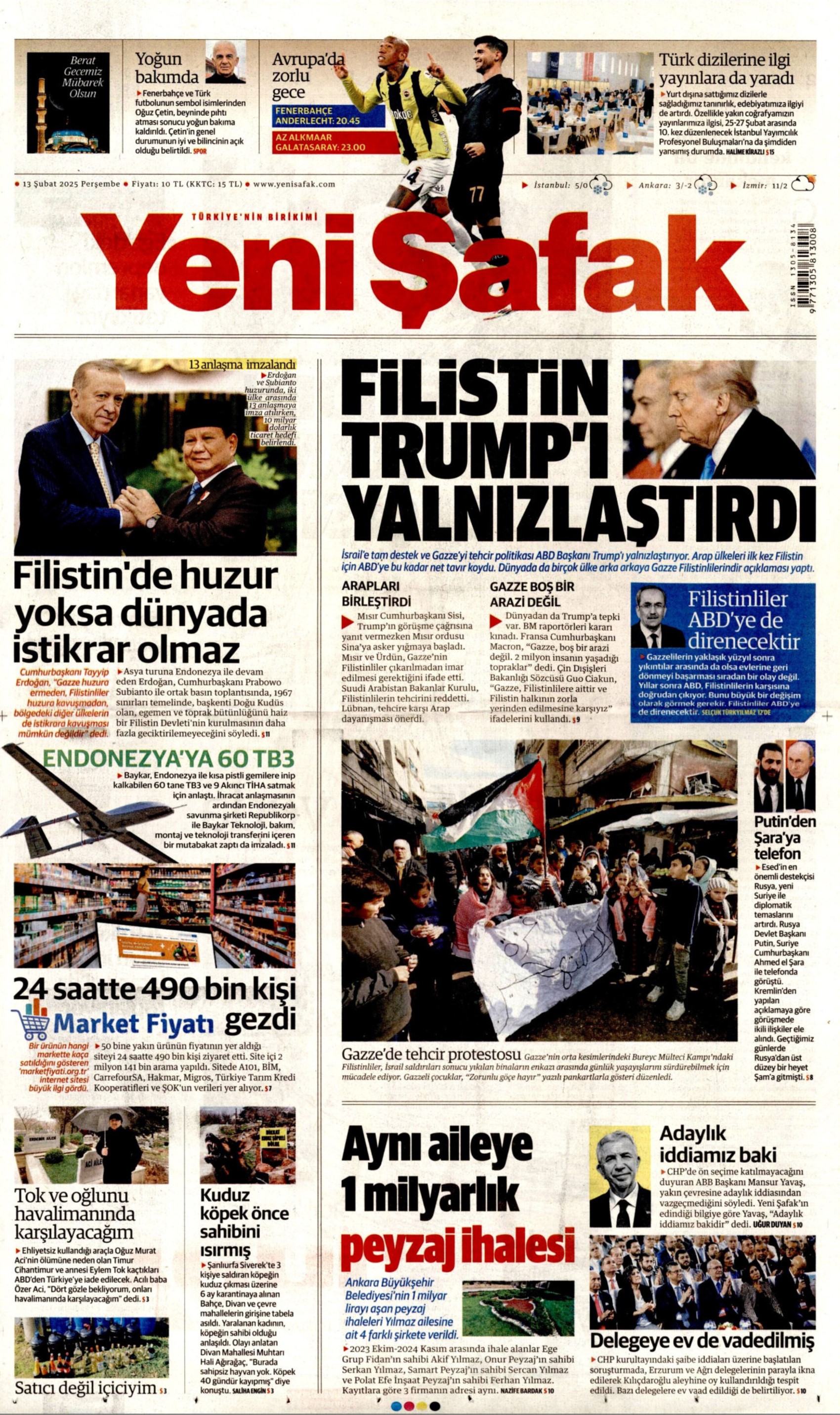 13 Şubat 2025 gazete manşetleri