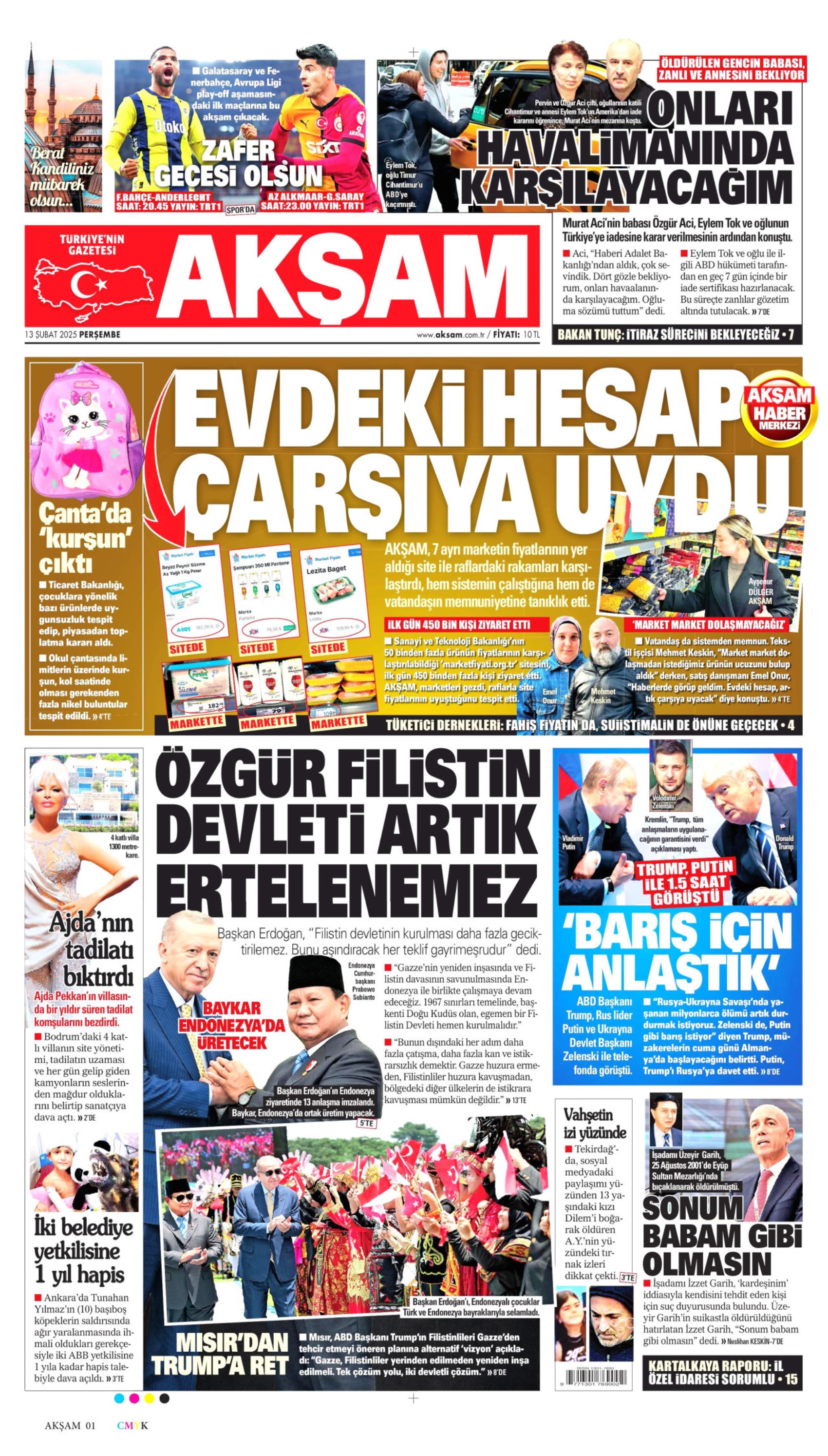 13 Şubat 2025 gazete manşetleri