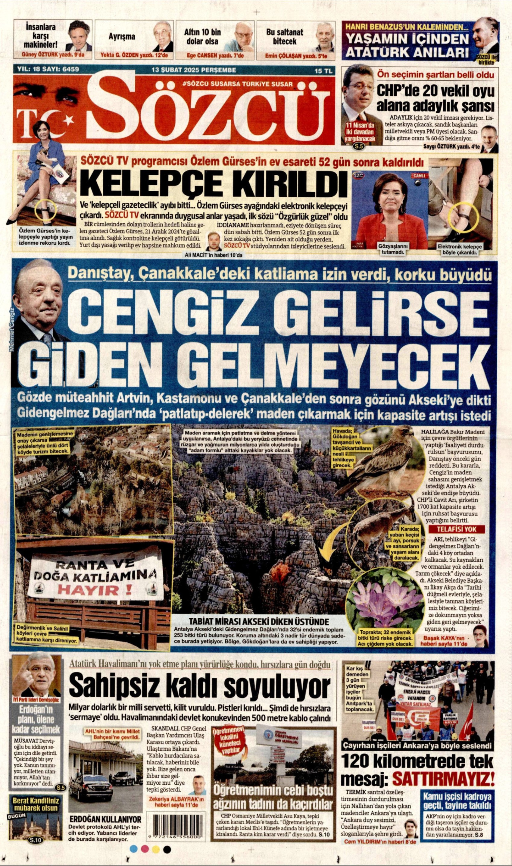 13 Şubat 2025 gazete manşetleri