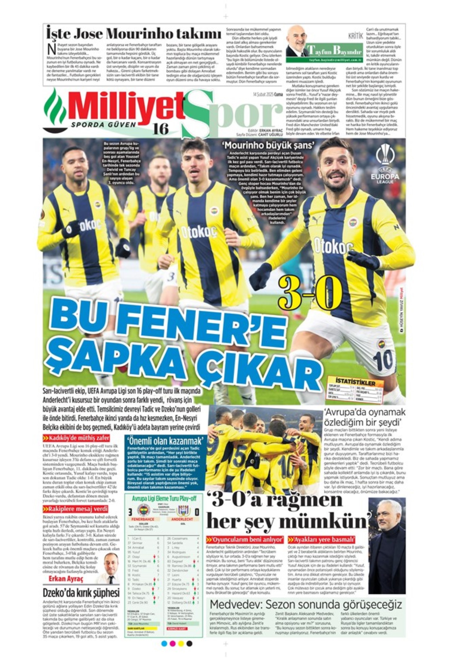 Sporda günün manşetleri... Fenerbahçe Anderlecht'i buldozer gibi geçti: Galatasaray Avrupa'da dağıldı