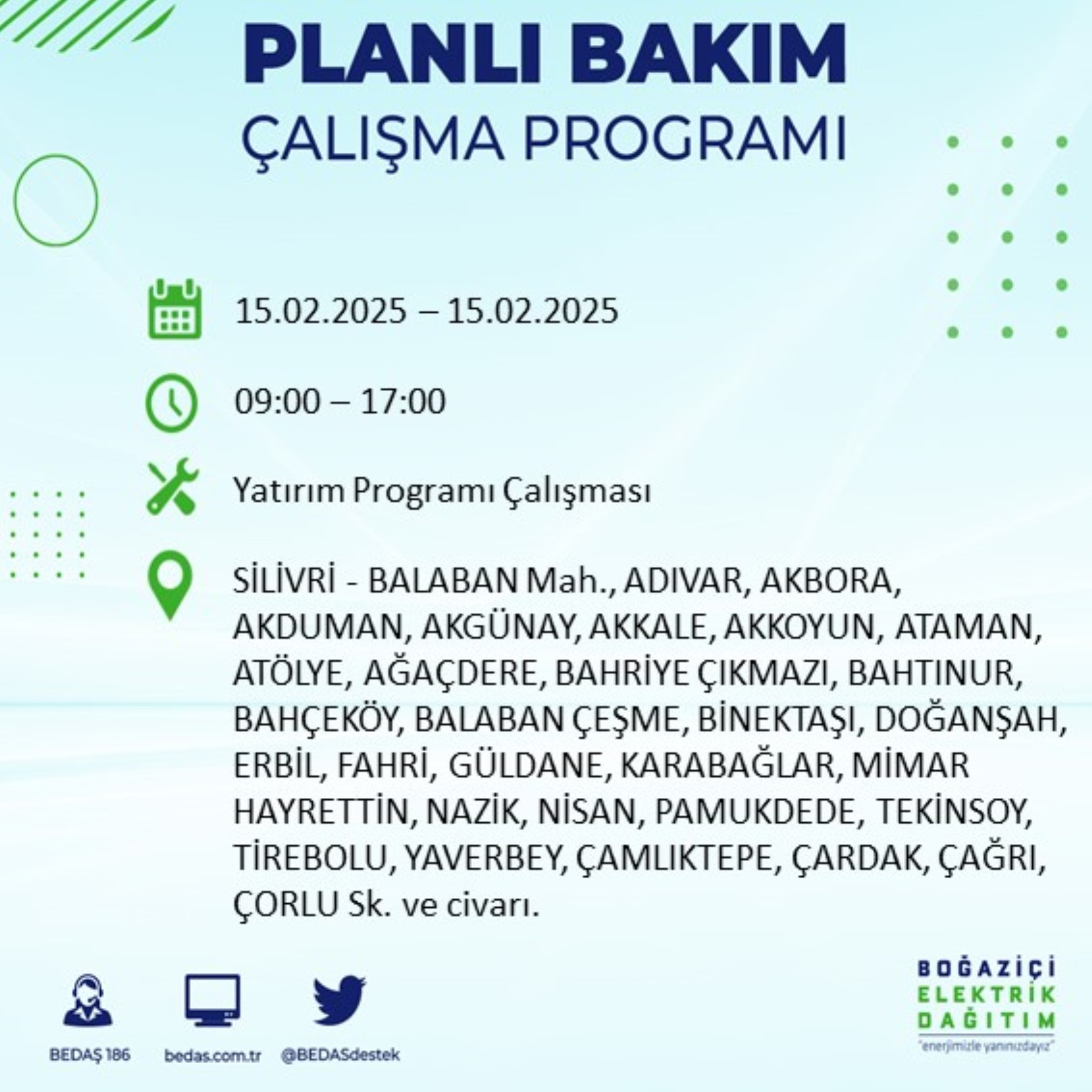 BEDAŞ açıkladı... İstanbul'da elektrik kesintisi: 15 Şubat'ta hangi mahalleler etkilenecek?