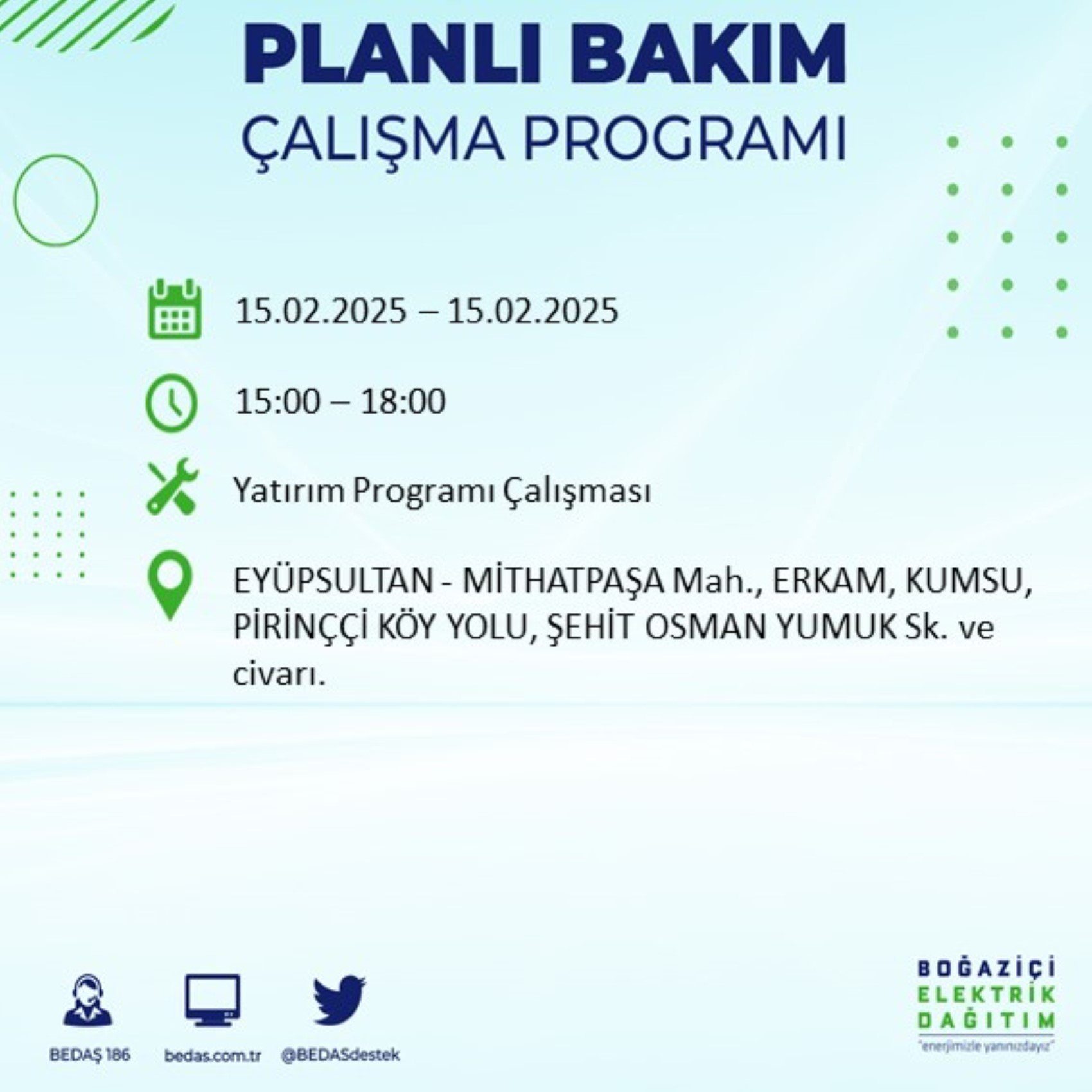 BEDAŞ açıkladı... İstanbul'da elektrik kesintisi: 15 Şubat'ta hangi mahalleler etkilenecek?