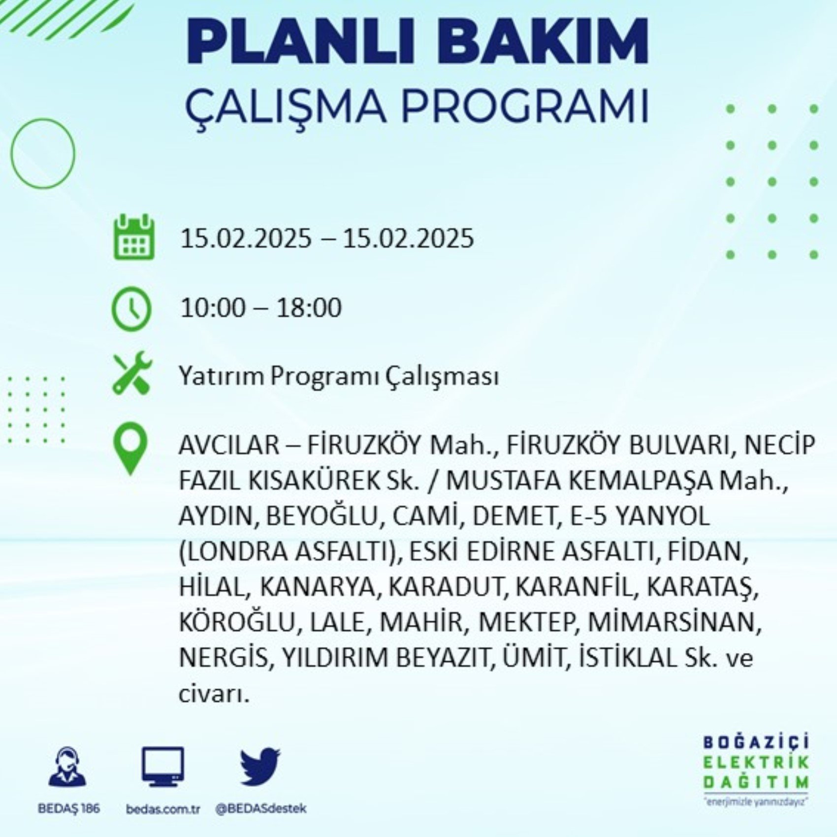 BEDAŞ açıkladı... İstanbul'da elektrik kesintisi: 15 Şubat'ta hangi mahalleler etkilenecek?