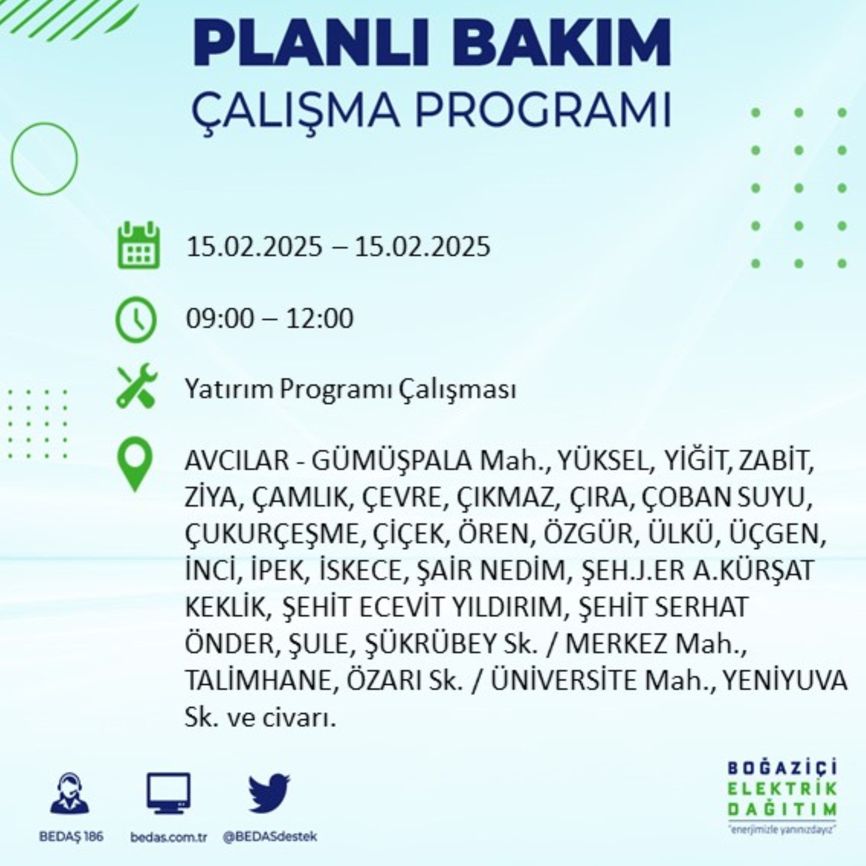 BEDAŞ açıkladı... İstanbul'da elektrik kesintisi: 15 Şubat'ta hangi mahalleler etkilenecek?