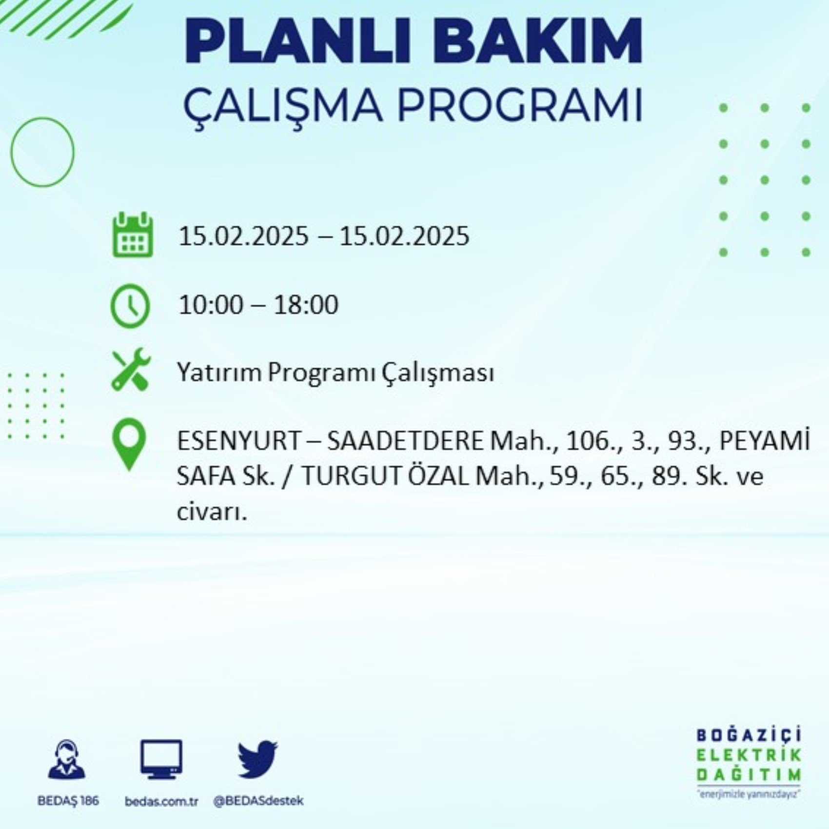 BEDAŞ açıkladı... İstanbul'da elektrik kesintisi: 15 Şubat'ta hangi mahalleler etkilenecek?