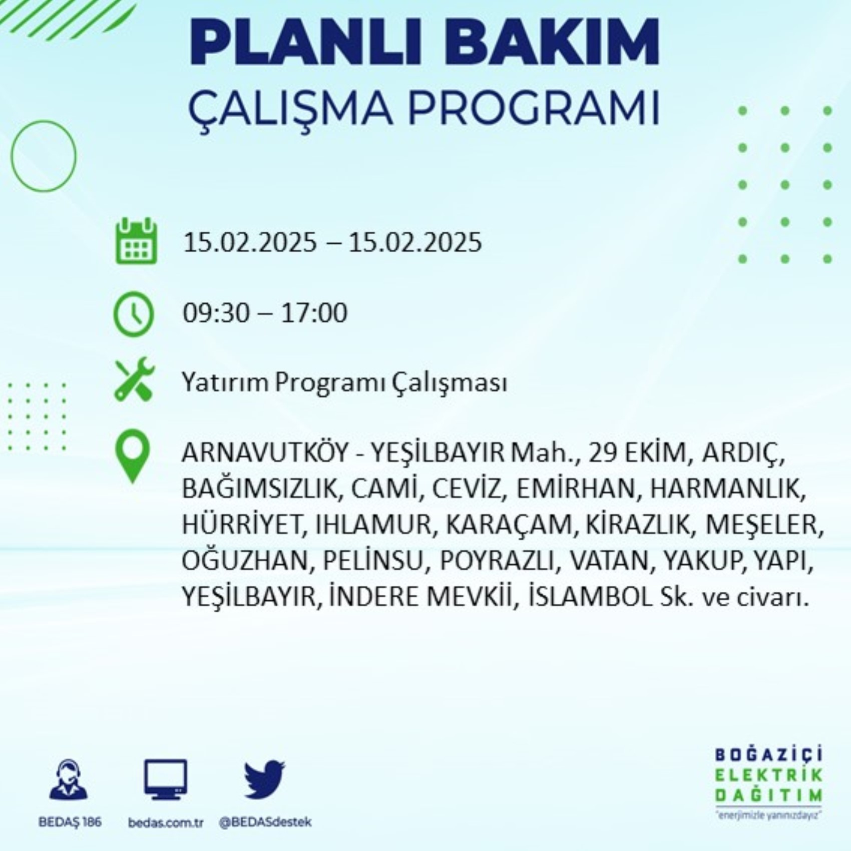 BEDAŞ açıkladı... İstanbul'da elektrik kesintisi: 15 Şubat'ta hangi mahalleler etkilenecek?