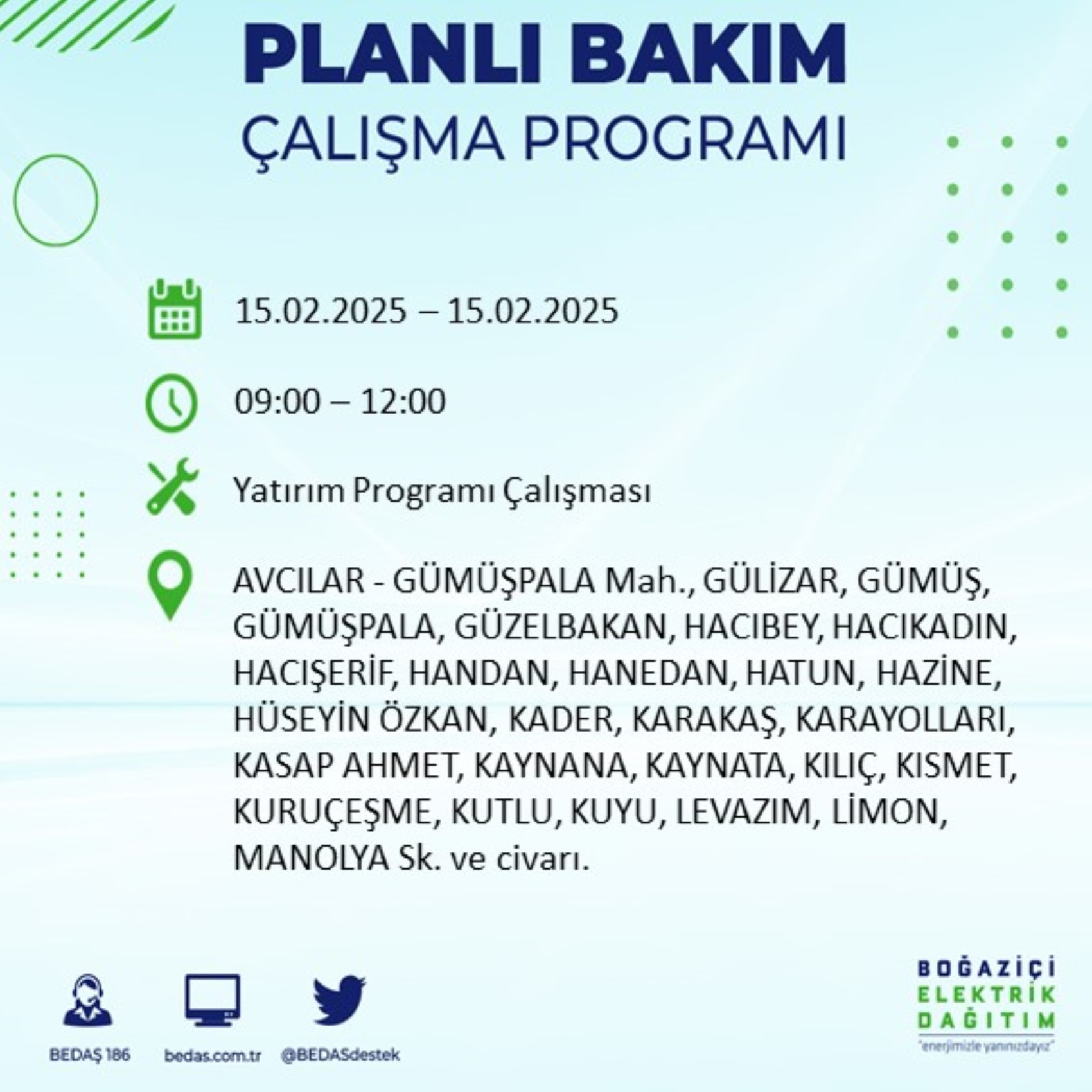 BEDAŞ açıkladı... İstanbul'da elektrik kesintisi: 15 Şubat'ta hangi mahalleler etkilenecek?