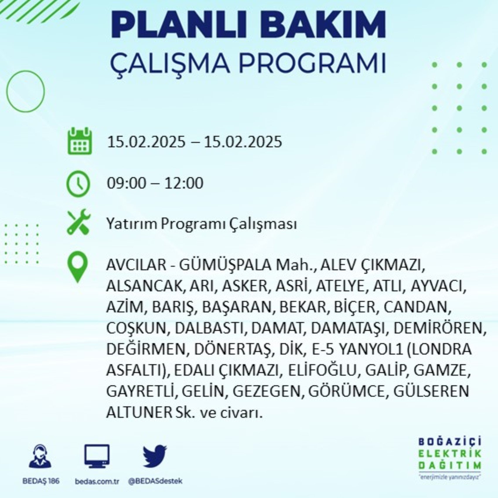 BEDAŞ açıkladı... İstanbul'da elektrik kesintisi: 15 Şubat'ta hangi mahalleler etkilenecek?