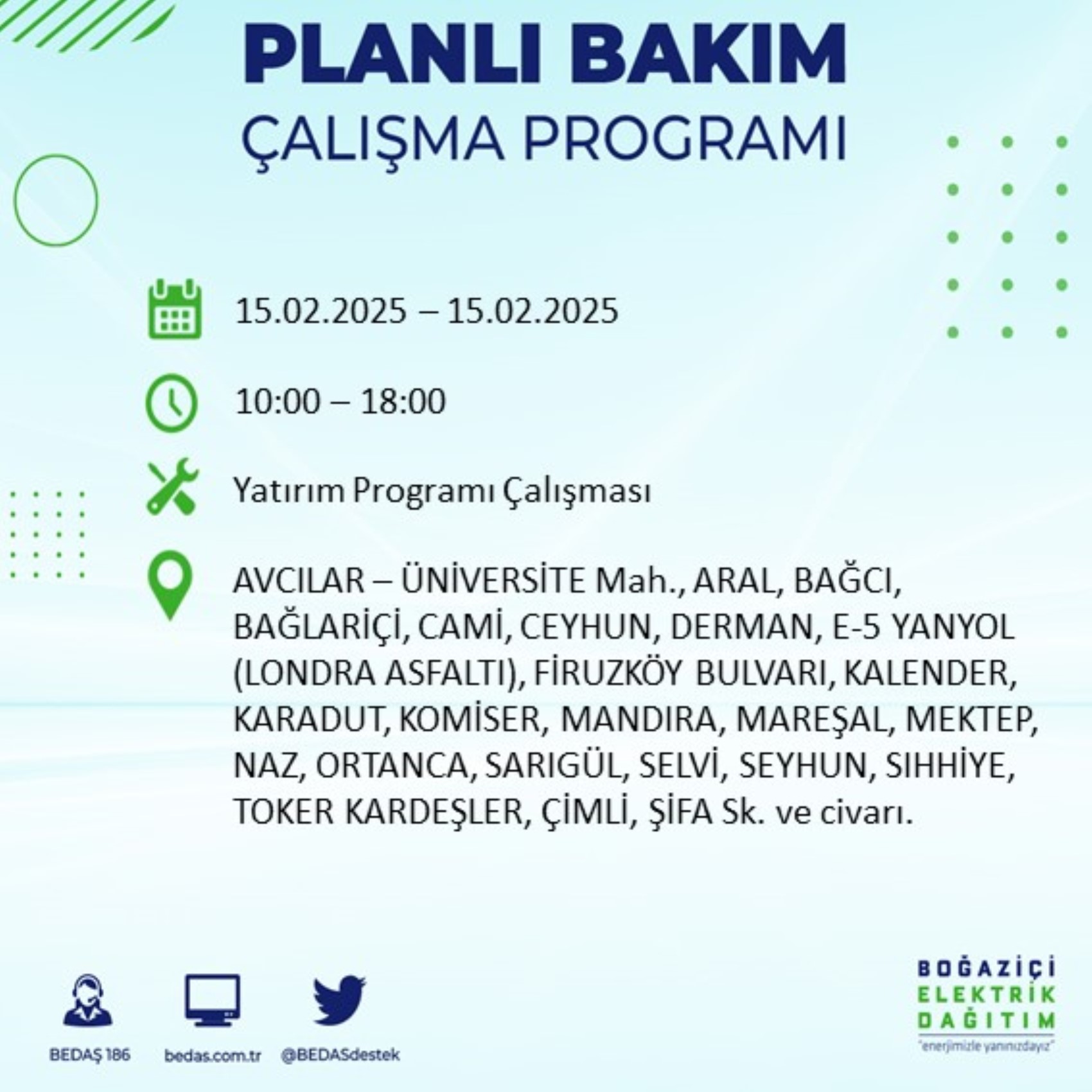 BEDAŞ açıkladı... İstanbul'da elektrik kesintisi: 15 Şubat'ta hangi mahalleler etkilenecek?