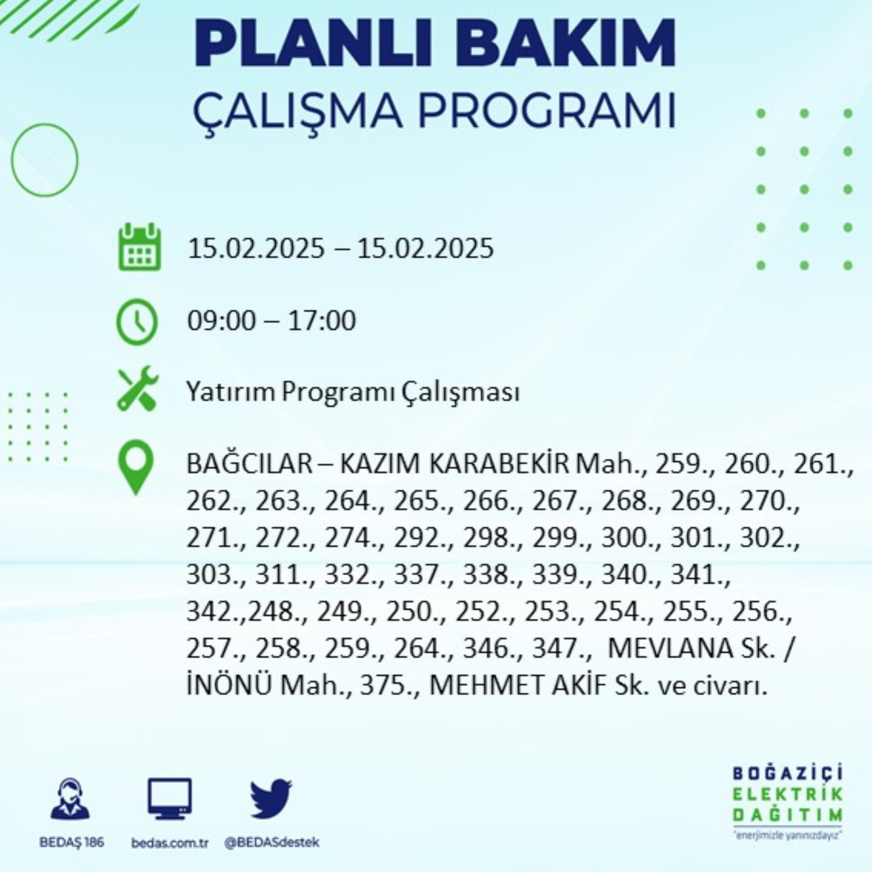 BEDAŞ açıkladı... İstanbul'da elektrik kesintisi: 15 Şubat'ta hangi mahalleler etkilenecek?