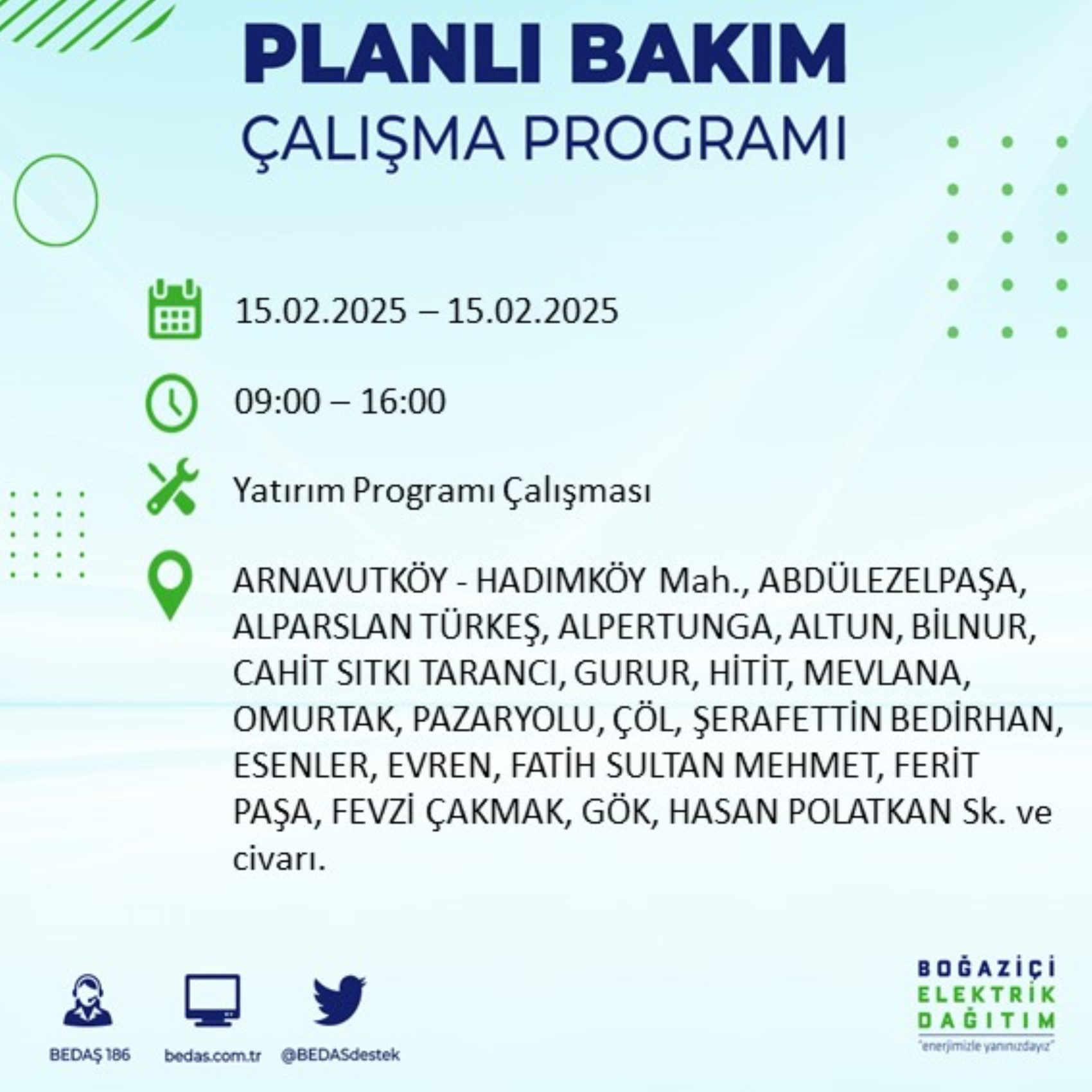 BEDAŞ açıkladı... İstanbul'da elektrik kesintisi: 15 Şubat'ta hangi mahalleler etkilenecek?