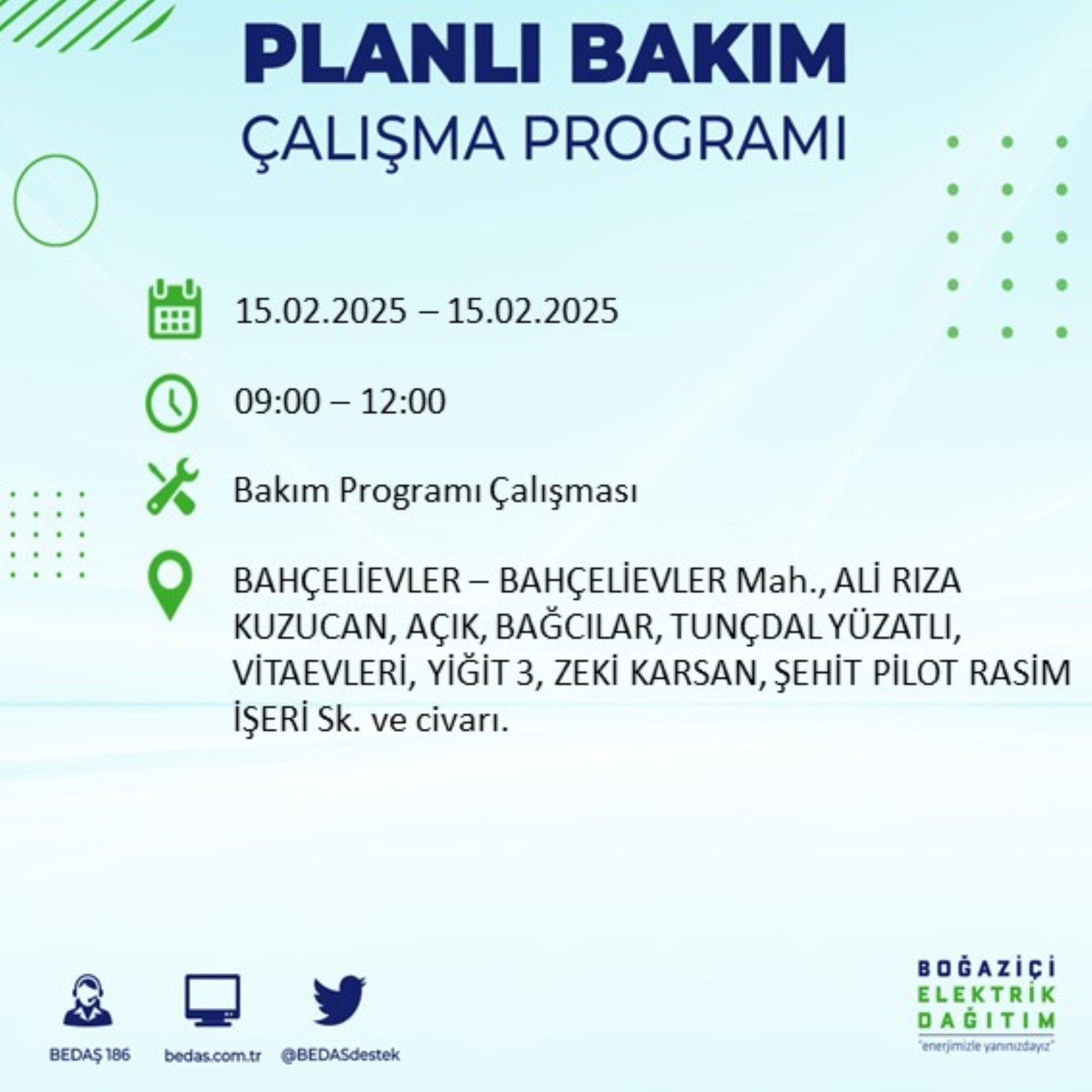 BEDAŞ açıkladı... İstanbul'da elektrik kesintisi: 15 Şubat'ta hangi mahalleler etkilenecek?