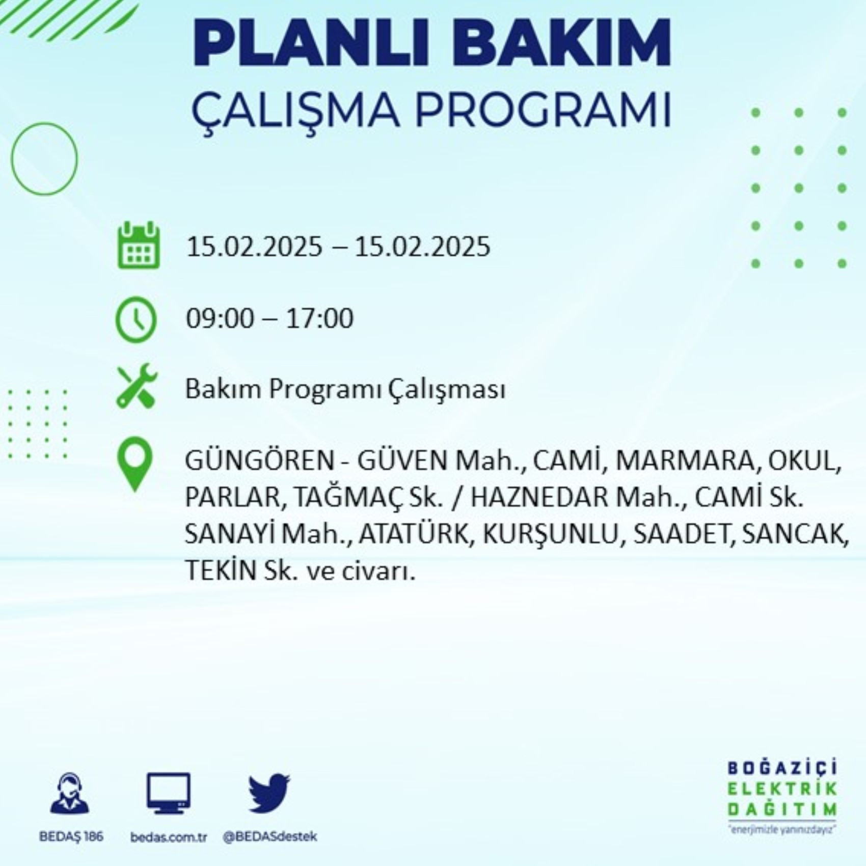 BEDAŞ açıkladı... İstanbul'da elektrik kesintisi: 15 Şubat'ta hangi mahalleler etkilenecek?